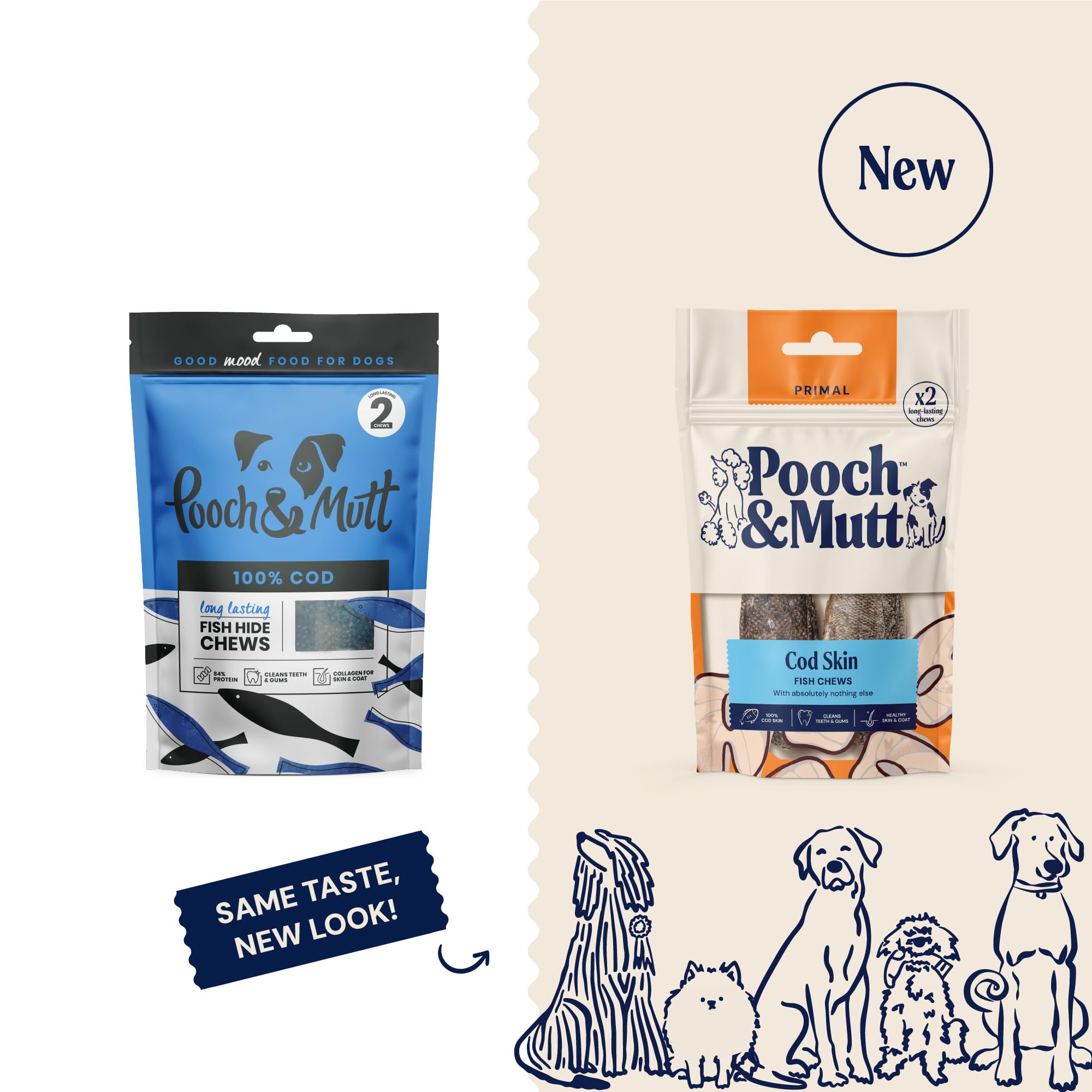Pooch & Mutt Cod Hide Dental Sticks - Rawhide-Free Chew for Dogs | 90g Pouch