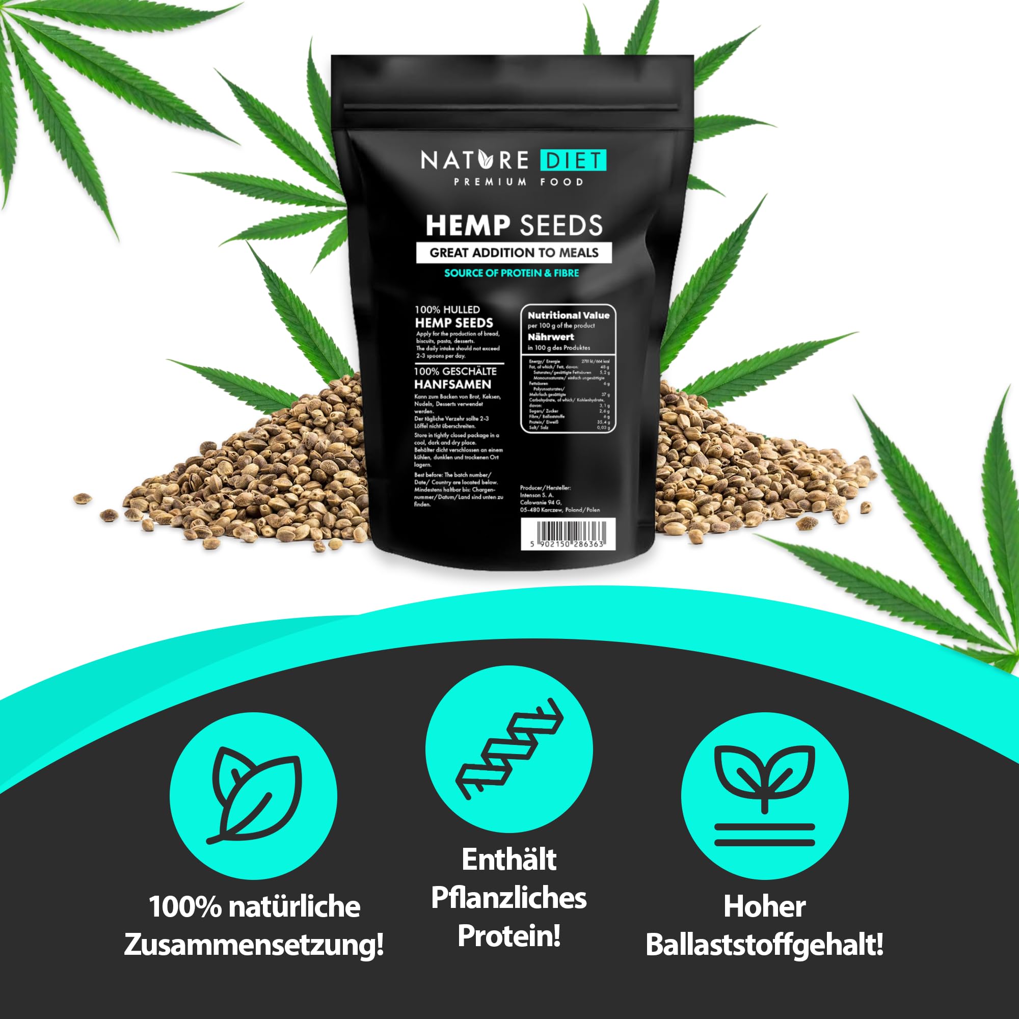 Nature Diet Hulled Hemp Seeds - 1000g Pack | High Protein & Fiber | Vegan & Gluten-Free 3