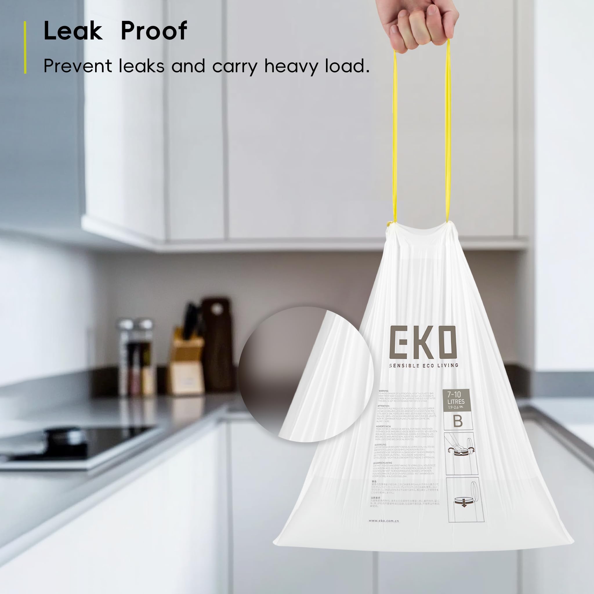 EKO Size B Bin Liners - Extra Strong, Drawstring Tie Handles | 7-10 Litre Capacity | 25 Count 7