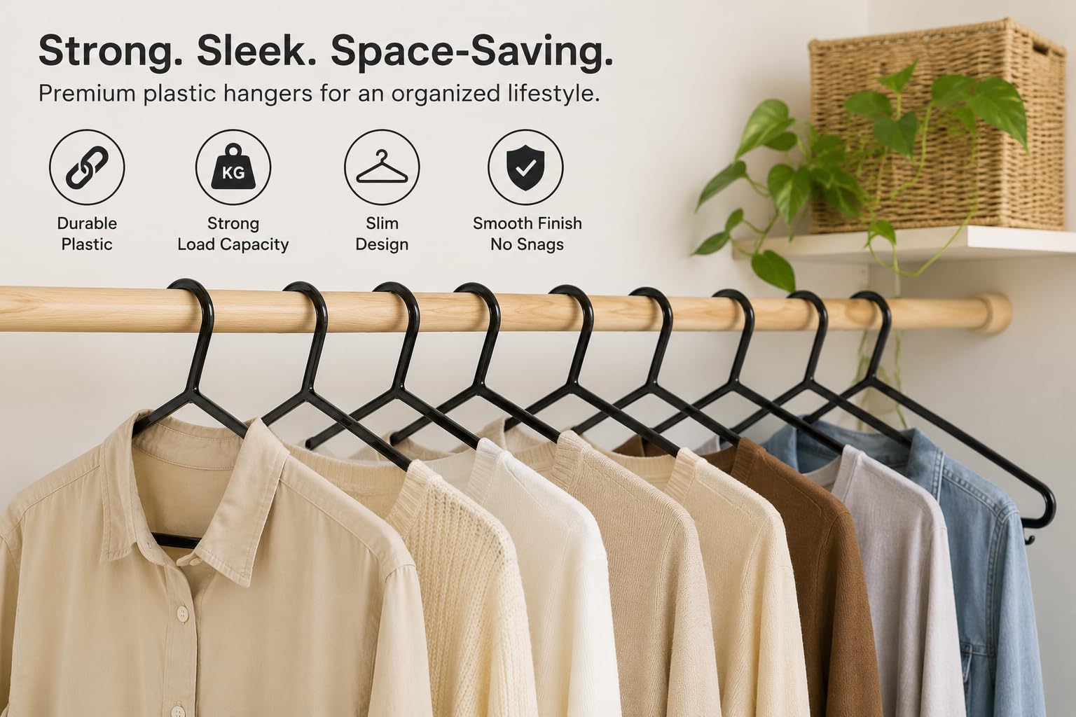 1ABOVE 50 Pack Black Plastic Clothes Hangers – Durable Non-Slip Space Saving for Adult Clothing 5