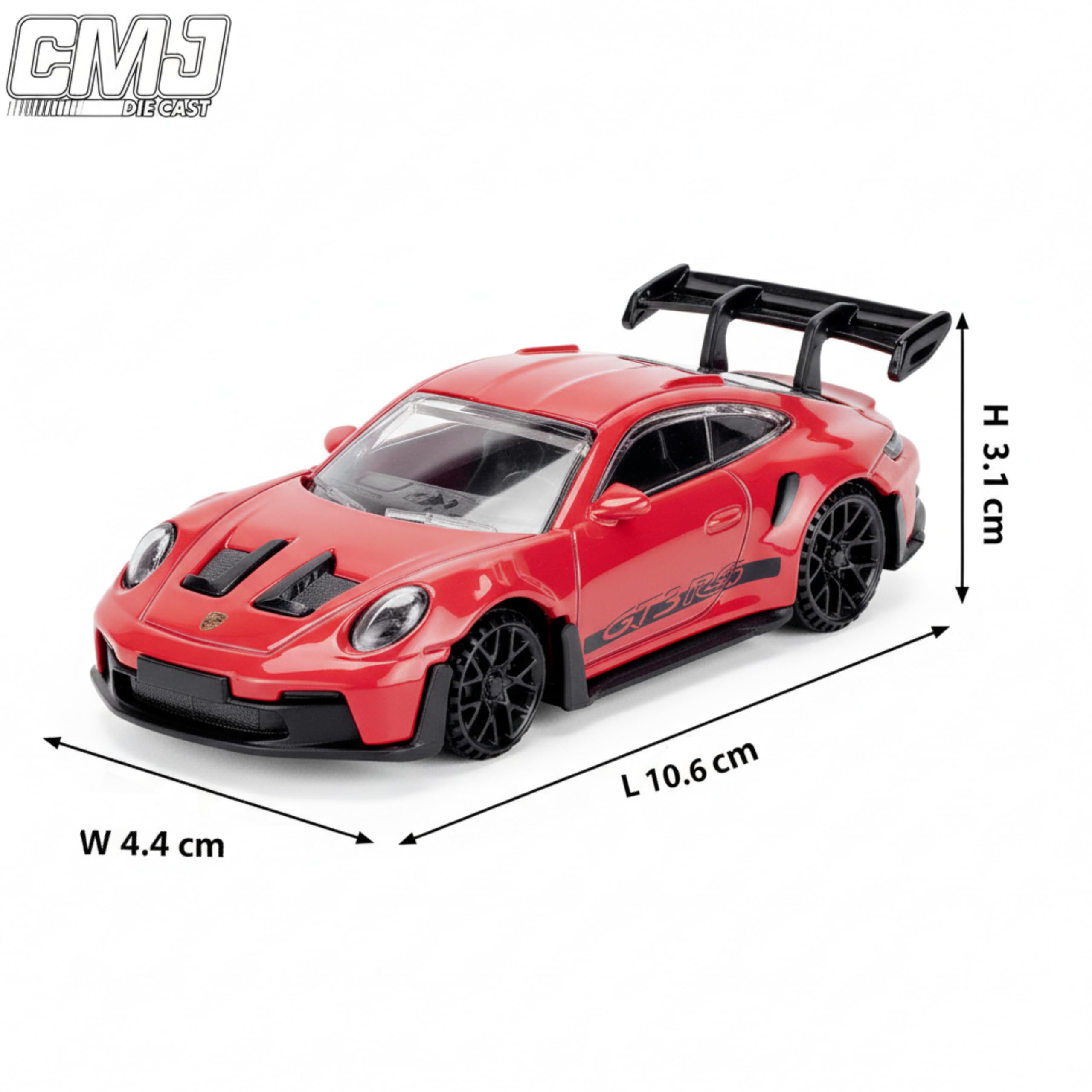 CMJ Porsche 911 GT3 RS Die-Cast Model Car - 1:43 Scale, Red Metal 4