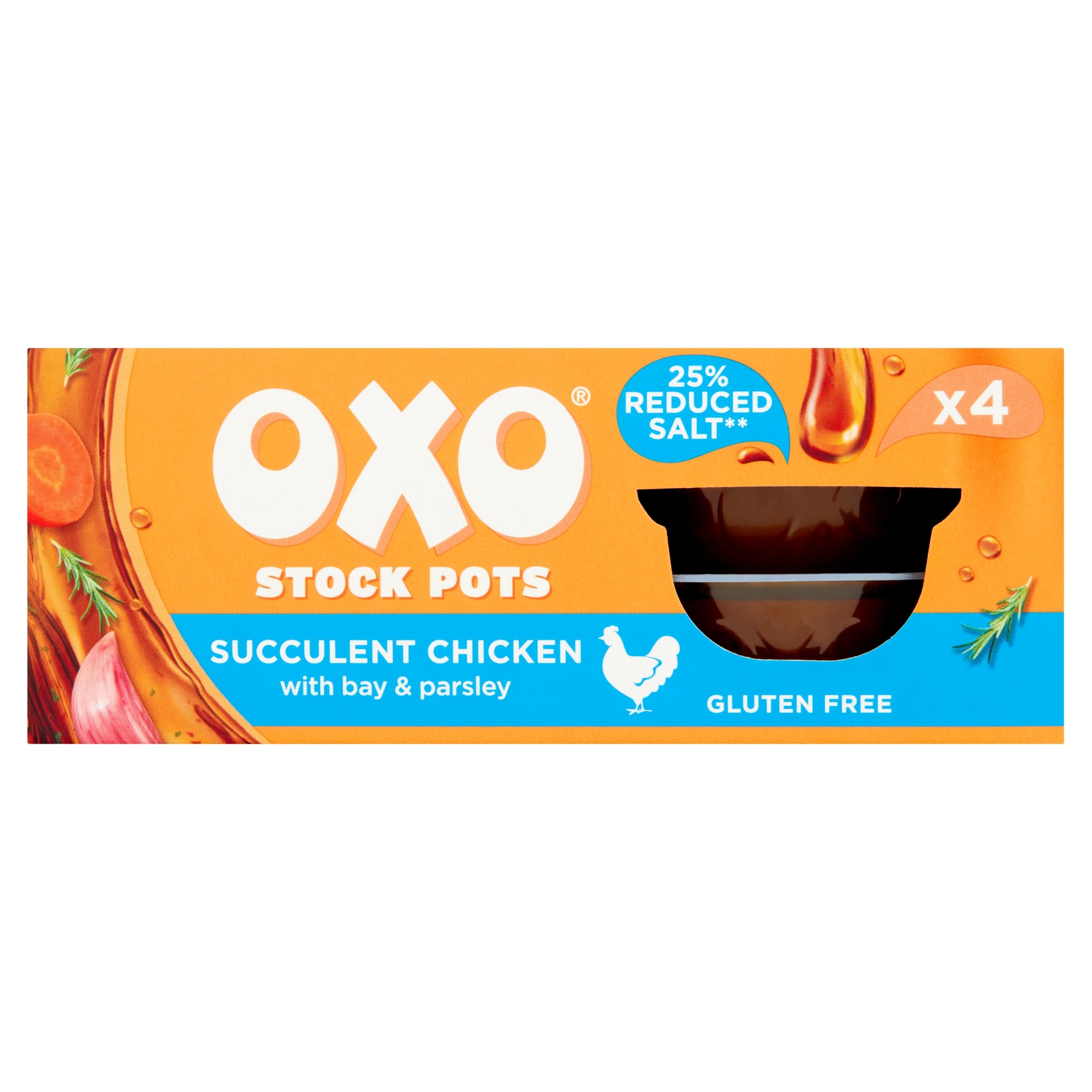 OXO Reduced Salt Chicken Stock Pots - Savoury Flavour, 4 x 20g Pots (80g Total)