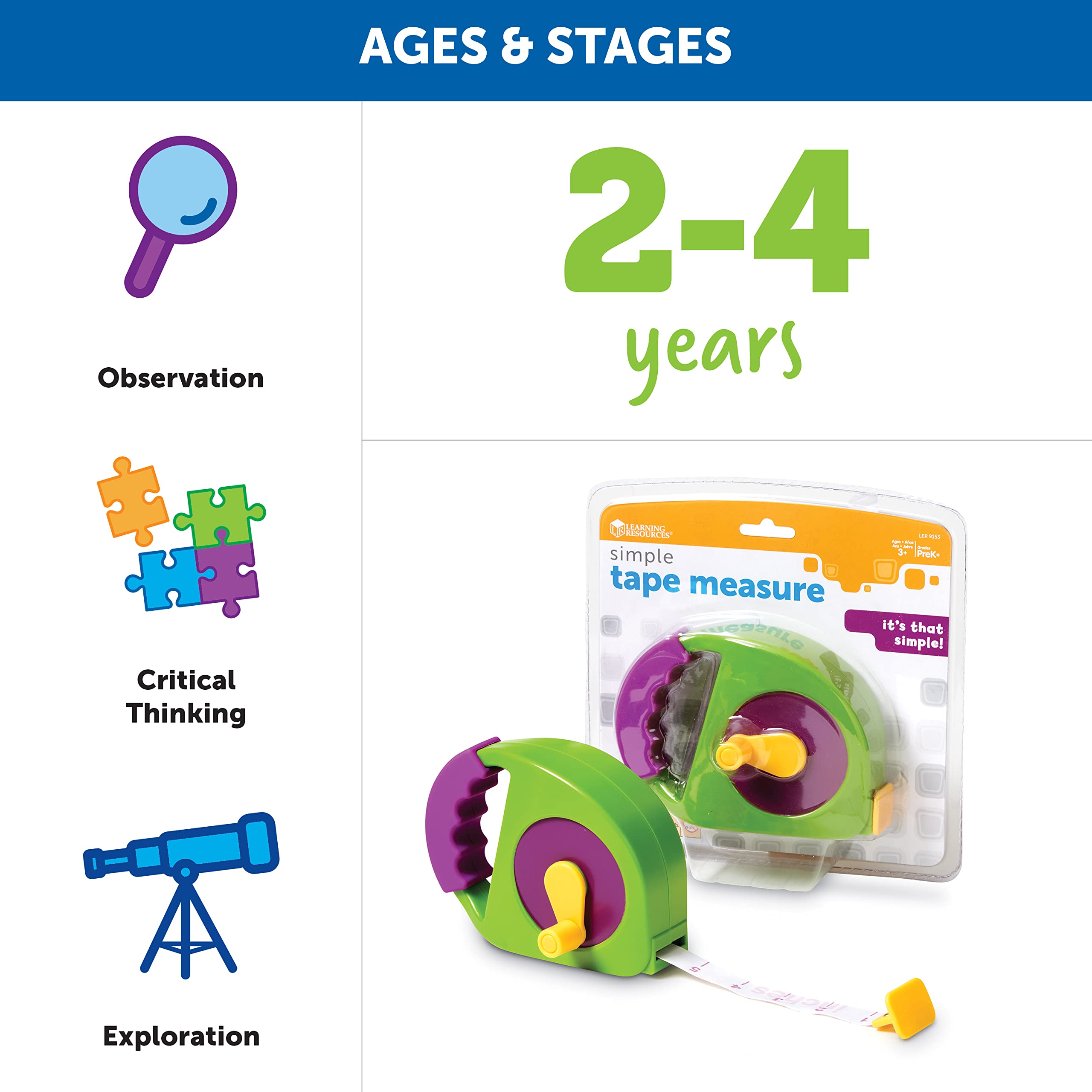 Learning Resources Simple Tape Measure - Supports Early Maths & STEM | Measures 1.2m (4ft) | Ages 3+ 6