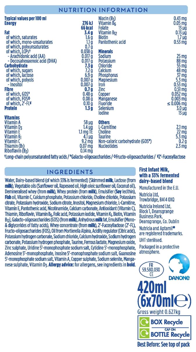 Aptamil Advanced 1 First Baby Milk Formula Starter Pack - Ready to Use Liquid - 420 ml
