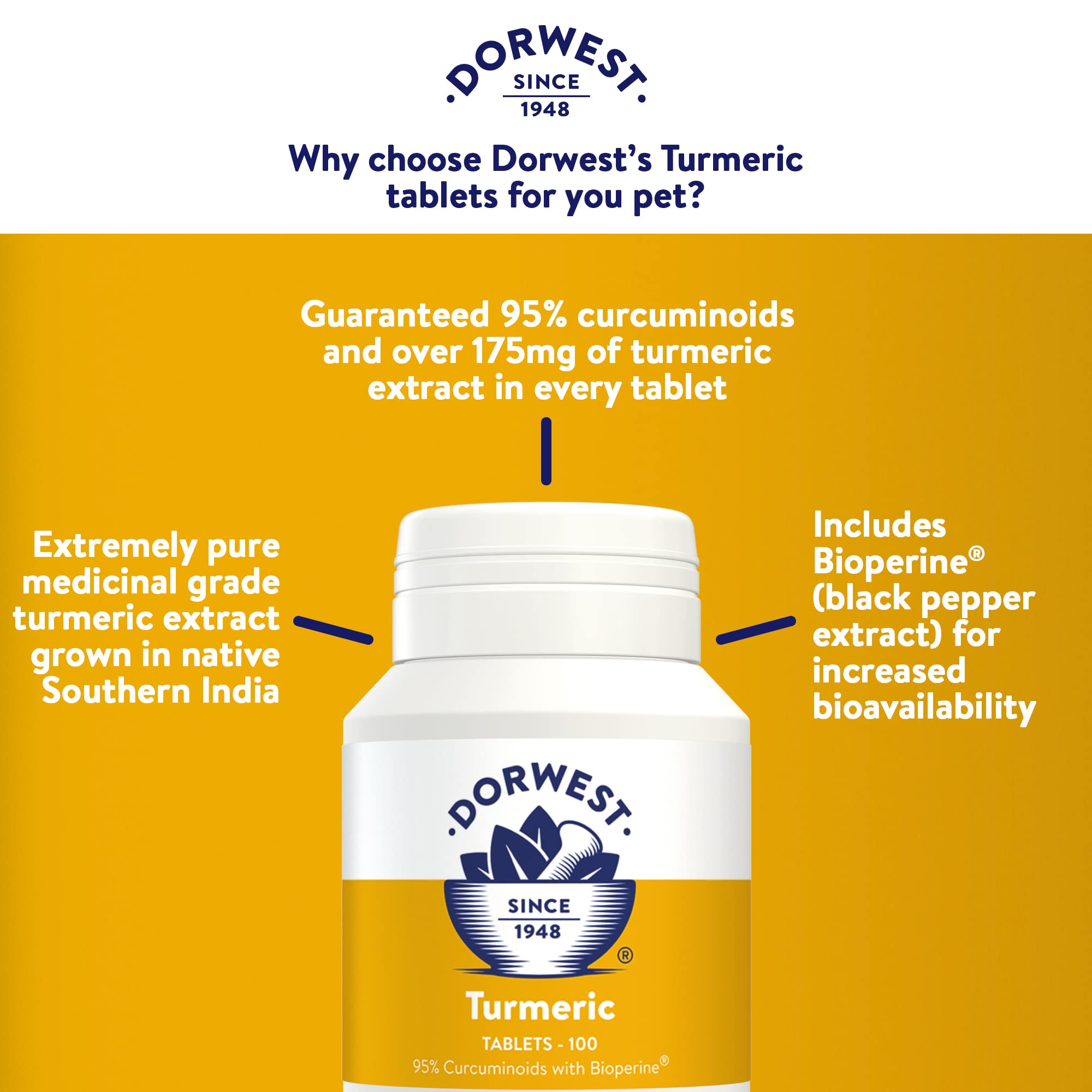 DORWEST HERBS Turmeric Tablets for Dogs and Cats - Joint Support with 95% Curcuminoids | 100 Tablets 4