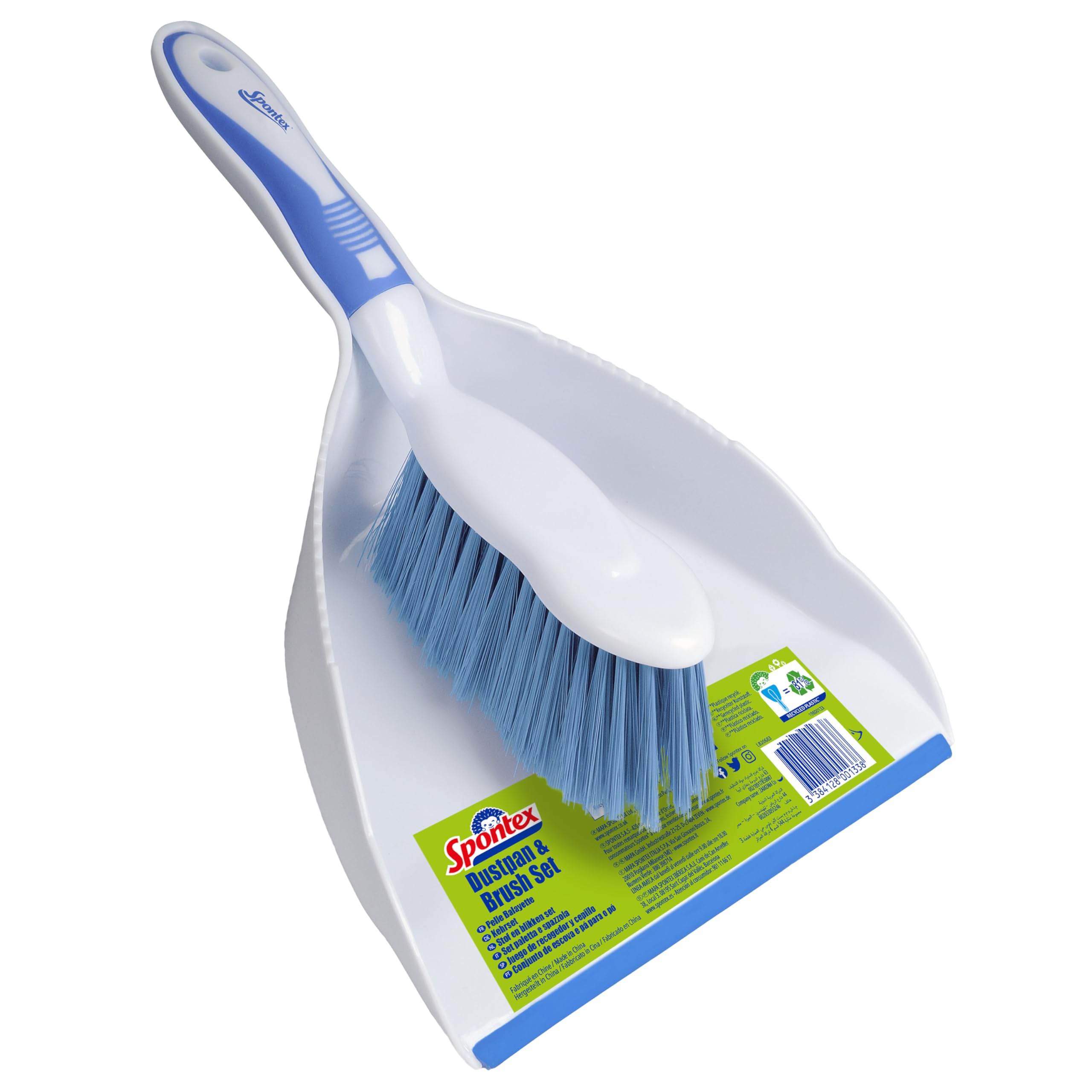 Spontex Dustpan and Brush Set - Large Capacity Dustpan with Rubber Lip | Durable Bristles | White