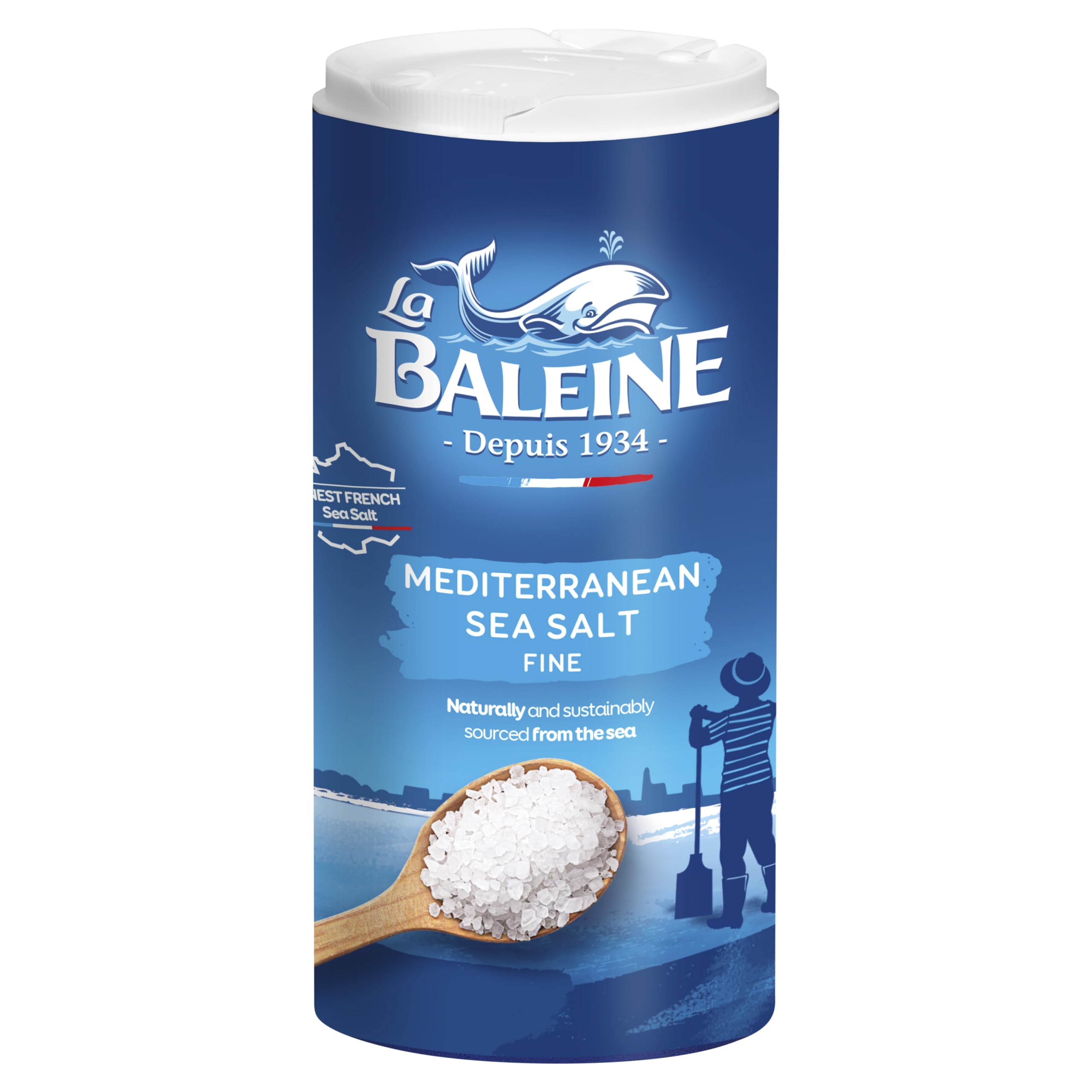 La Baleine French Fine Sea Salt - 500g Shaker Drum for Cooking & Table Seasoning