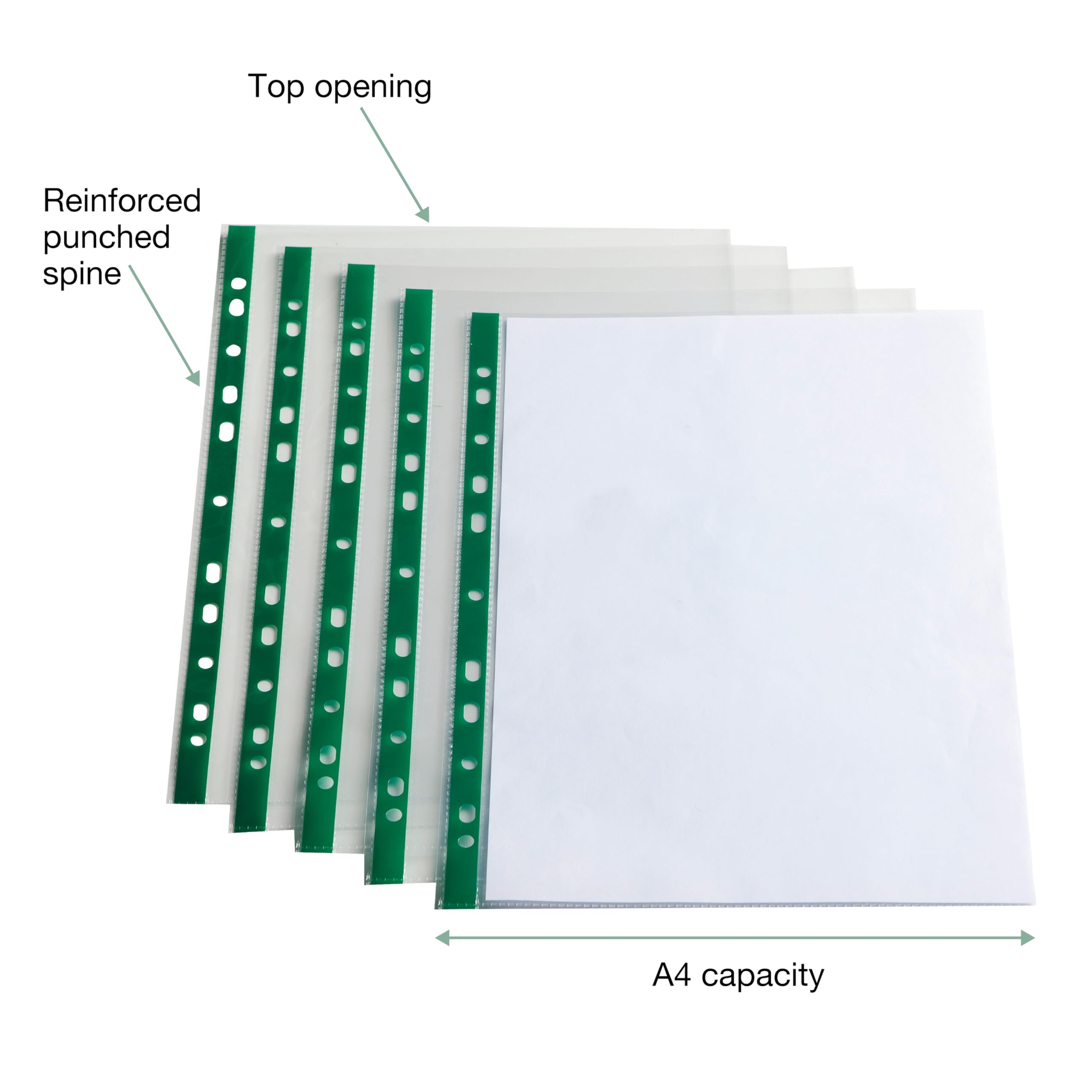 SUMMIT A4 Glass Clear Punched Pockets - 200 Pack | Crystal Clear Polypropylene | Universal Multi-Punch 3