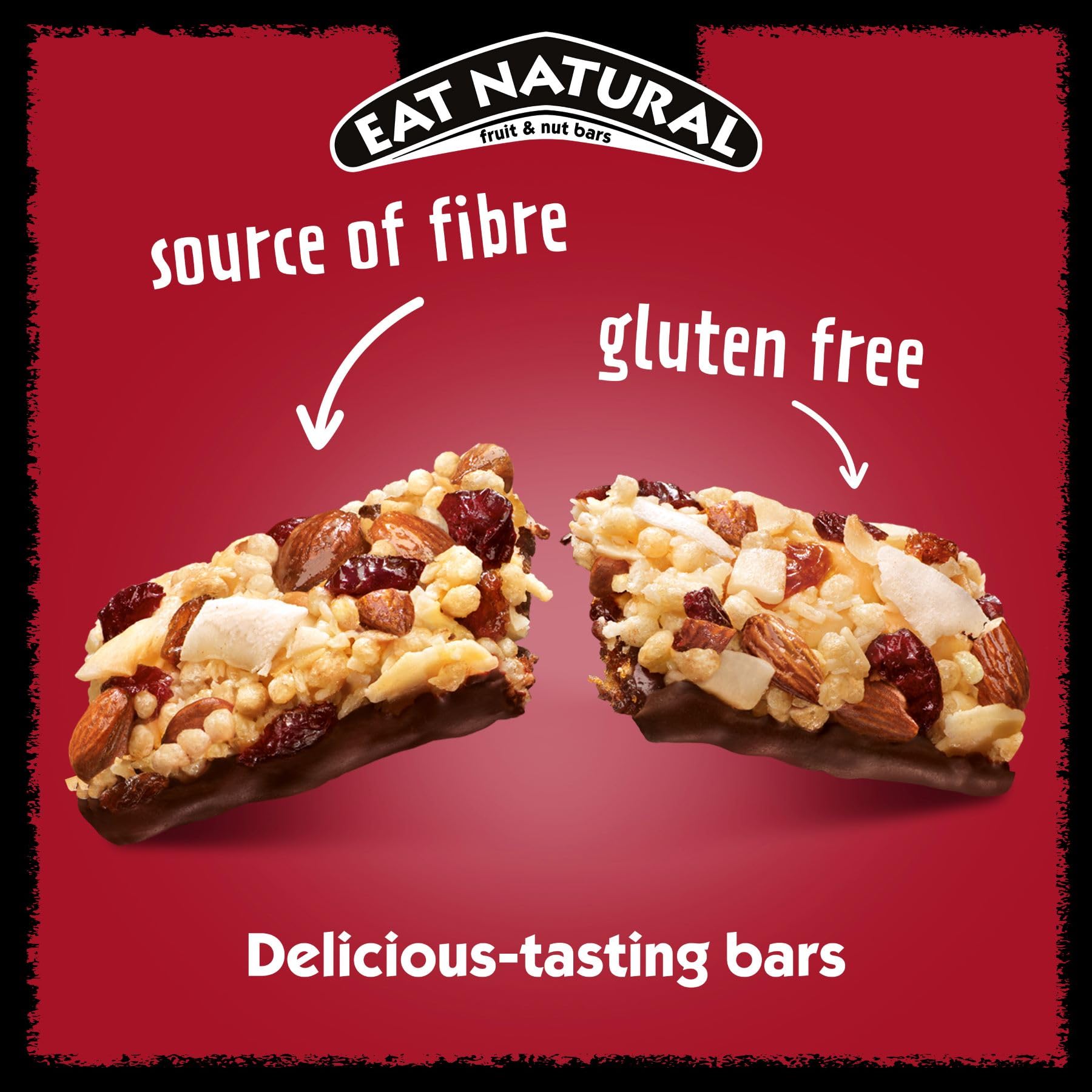 Eat Natural Gluten Free Fruit & Nut Bars with Cranberries, Almonds, Coconut & Dark Chocolate - 12 Pack