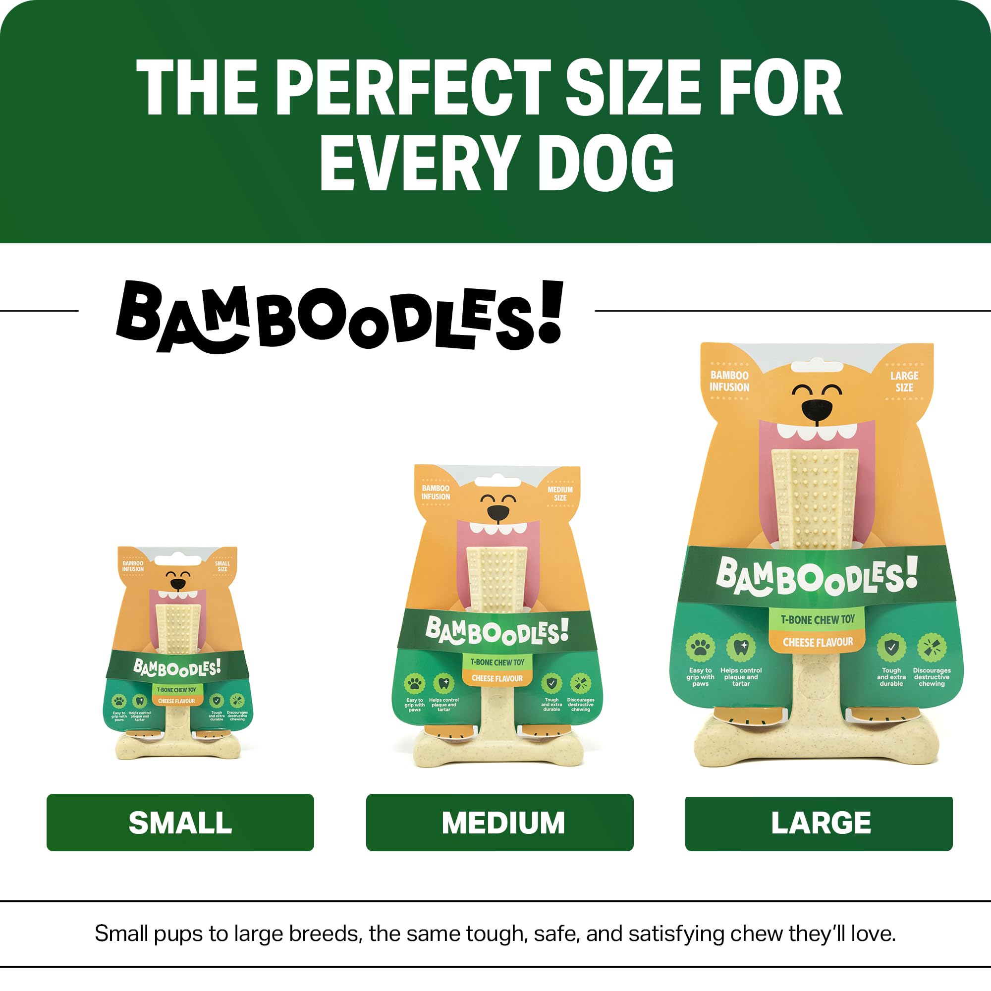 Bamboodles T-Bone Dog Chew Toy - Large Size | Cheese Flavour | Heavy Duty 4
