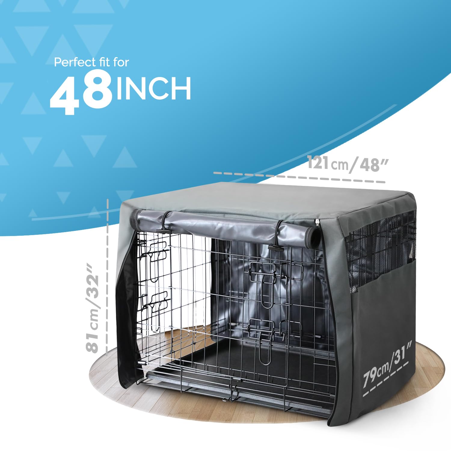 FurDreams Premium Crate Cover - Durable Polyester with PVC Coating | Grey | 48 Inch 2