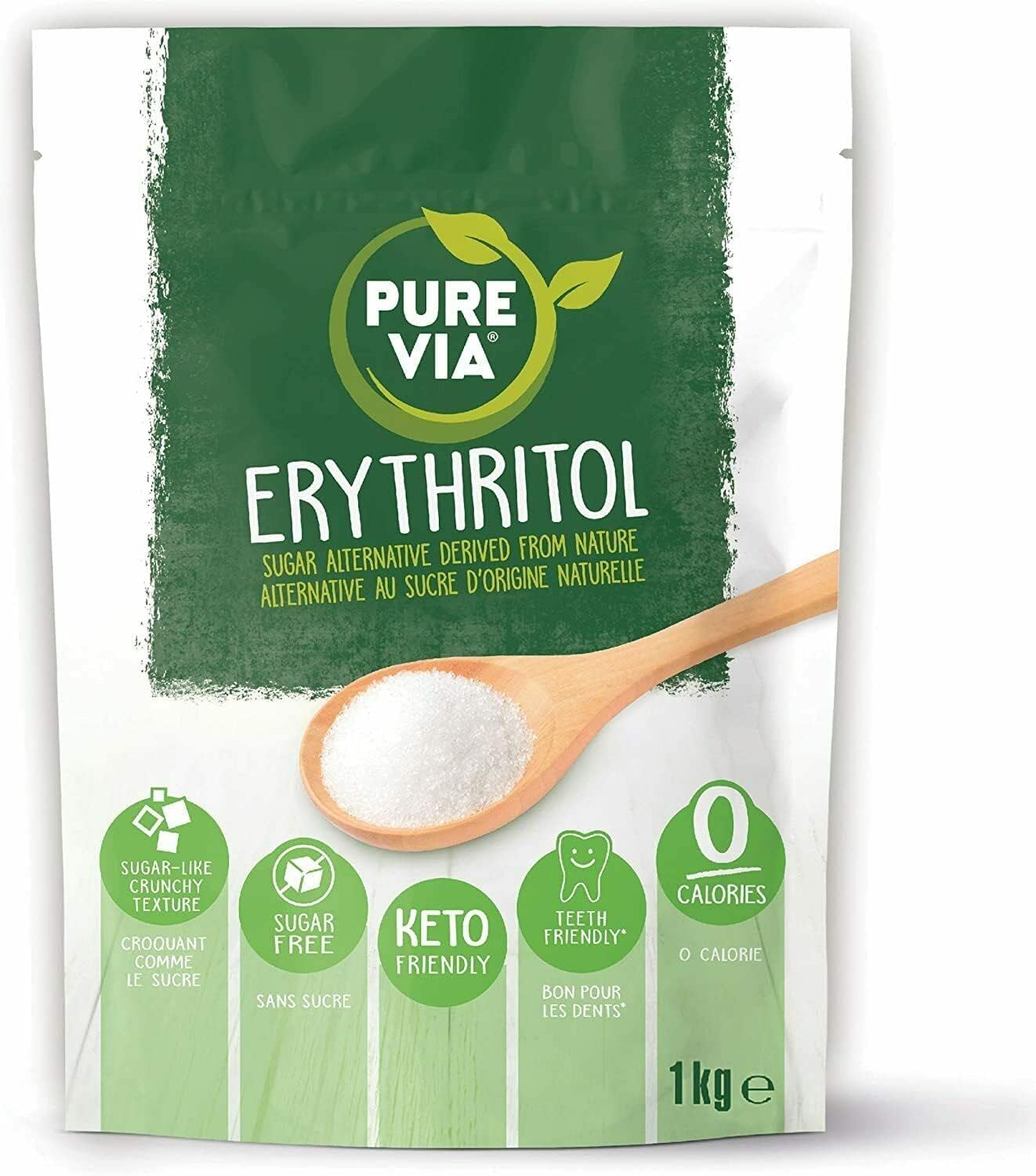 Pure Via Erythrit 1 kg – Kalorienfreies, ketogenes und veganes Zuckerersatzpulver