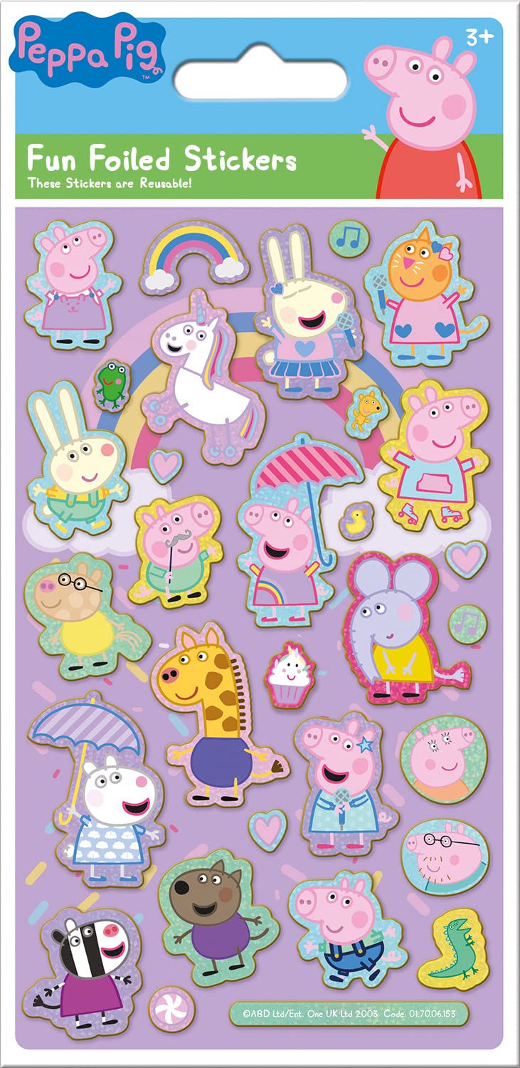Paper Projects Peppa Pig Pink Sparkly Reusable Stickers - Foil Finish | 19.5cm x 9.5cm Sheet