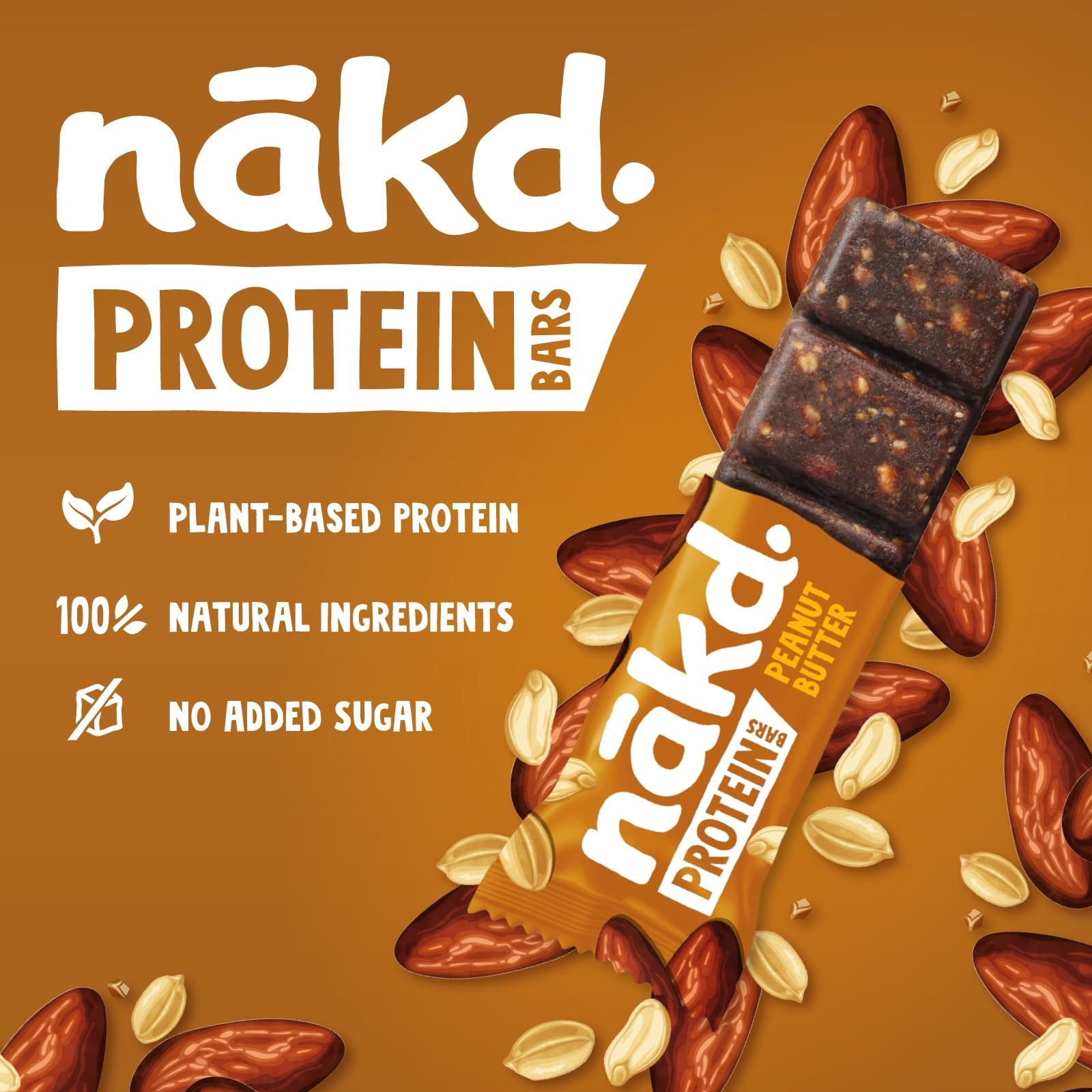 Nakd Protein Bars Peanut Butter - 7g Plant-Based Protein | 100% Natural, Gluten & Dairy Free | 36 Count