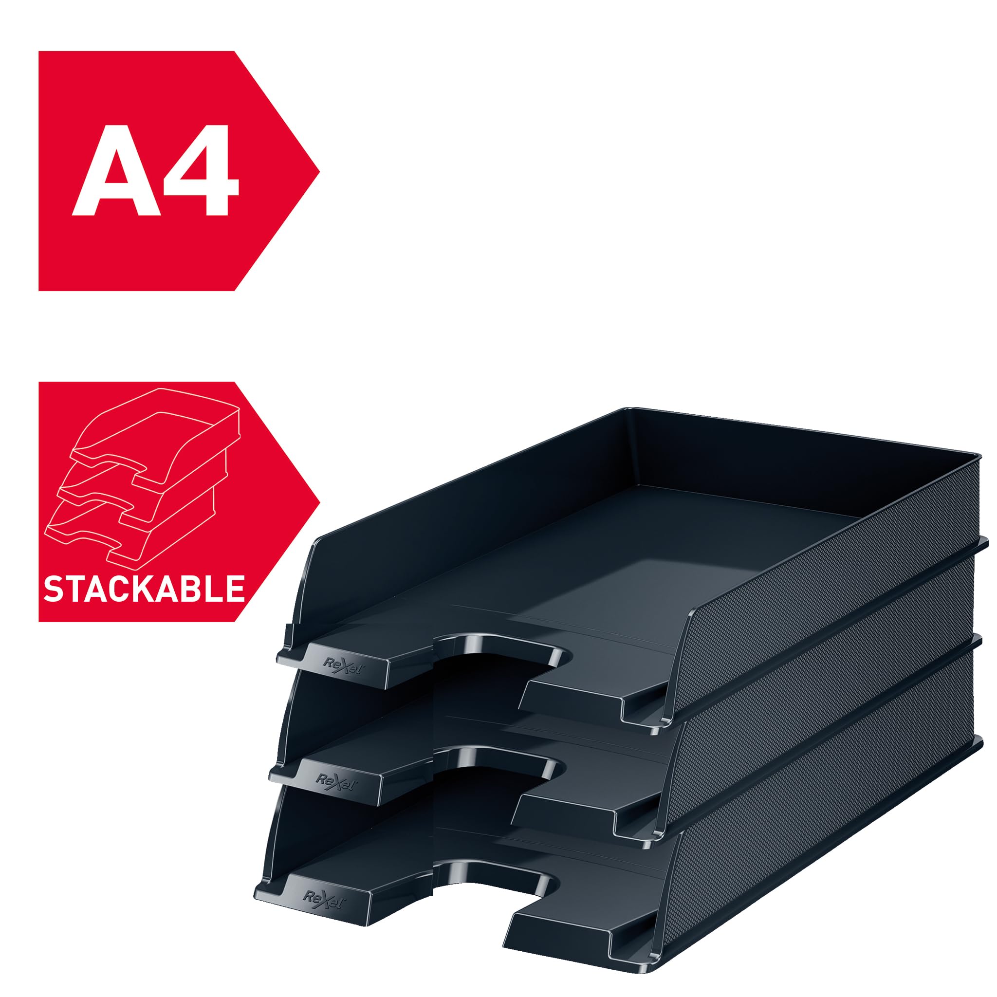 Rexel Choices A4 Letter Tray - Stackable Document Organiser, Black, 4 Pack 4
