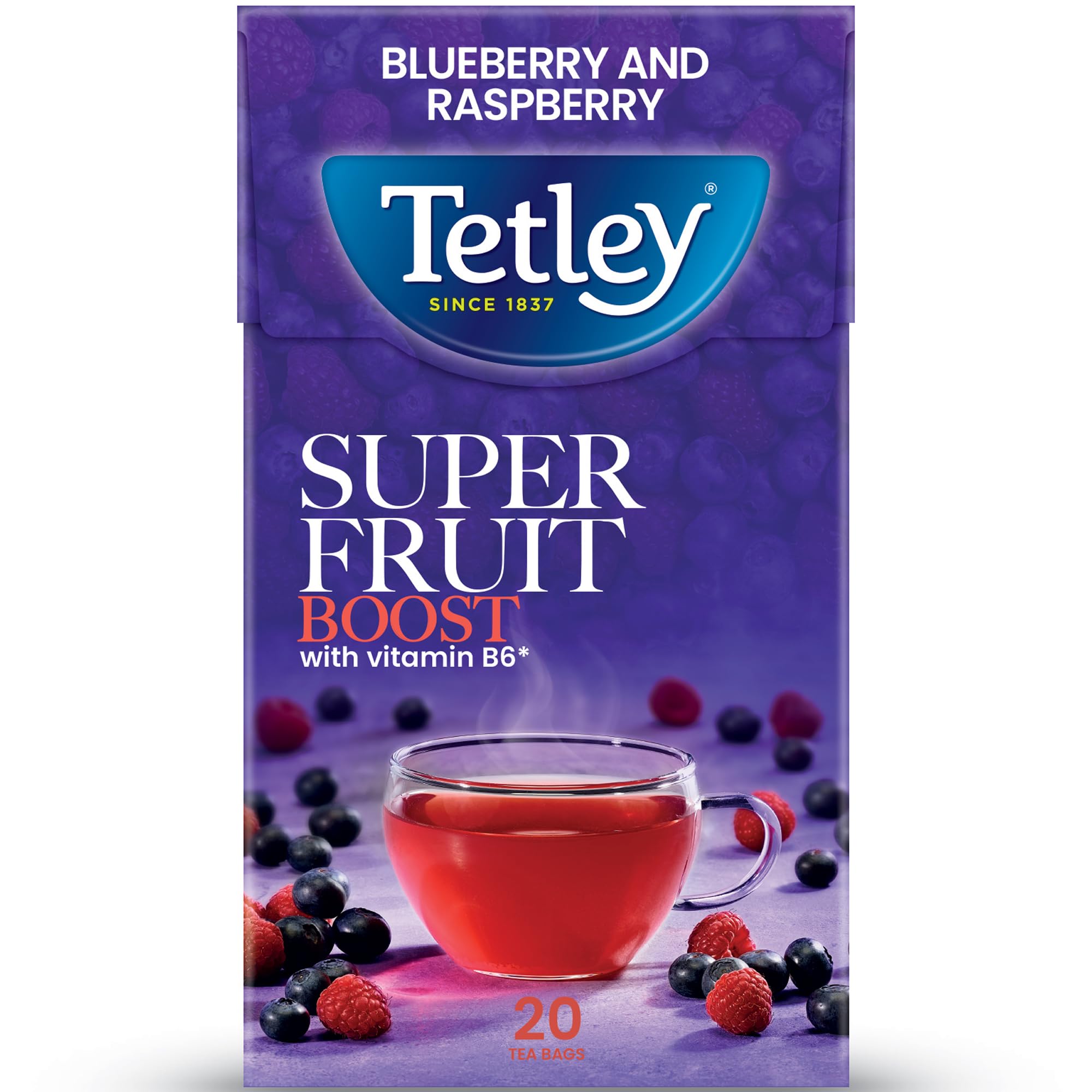Tetley Super Fruits Boost Cranberry & Elderflower Herbal Tea Bags x20 with Vitamin B6