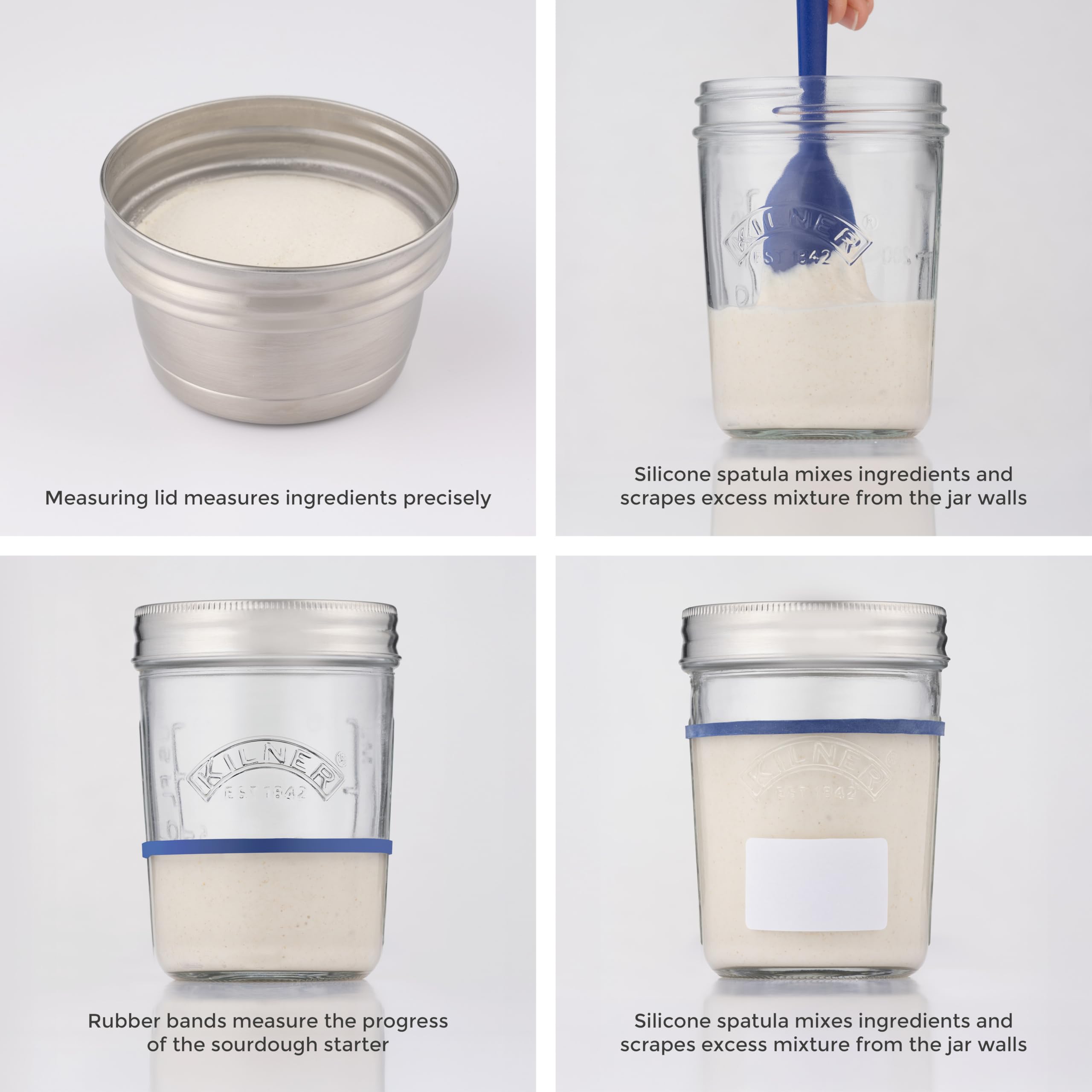 Kilner Sourdough Starter Set with 2 Jars, Measuring Lid, Spatula, and Recipe Booklet 4