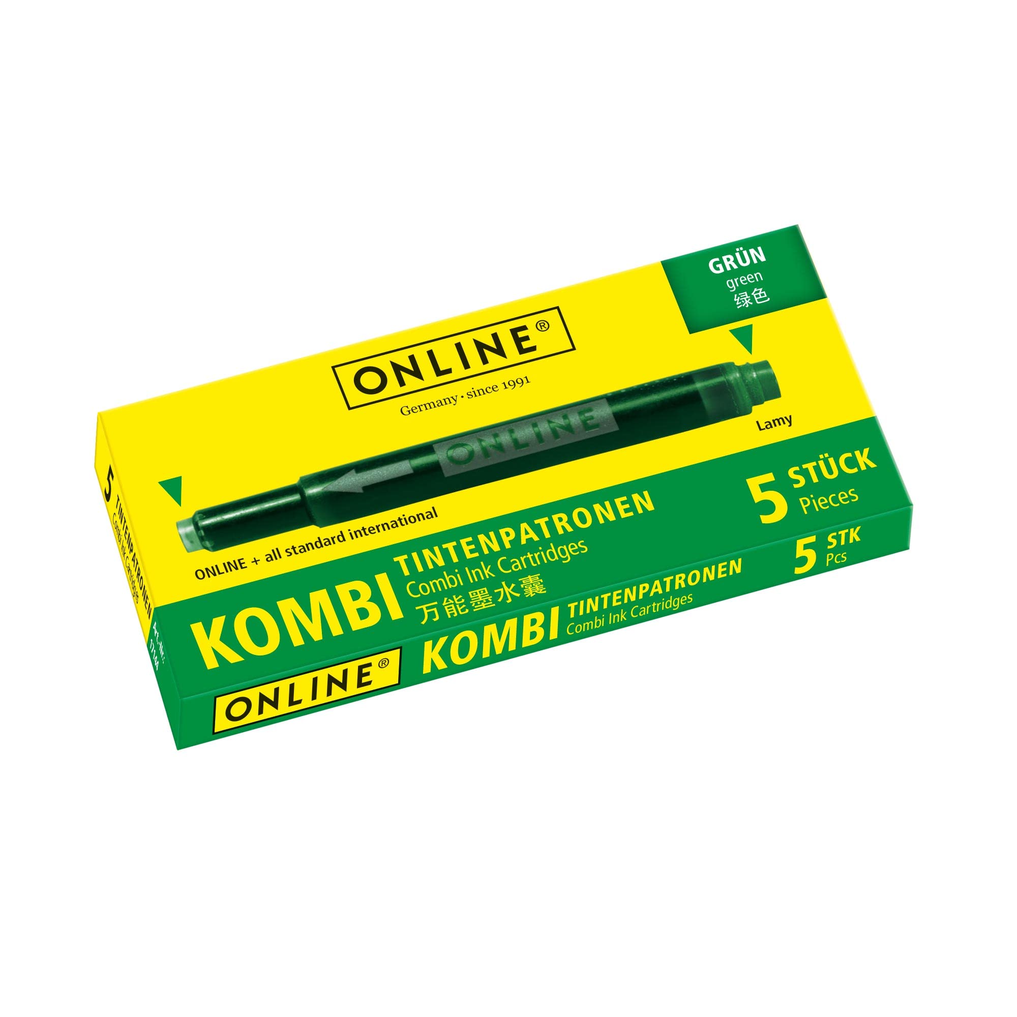 Online Universal Double-Sided Fountain Pen Refills - Green Ink, 5 Pack | Compatible with Lamy Pens