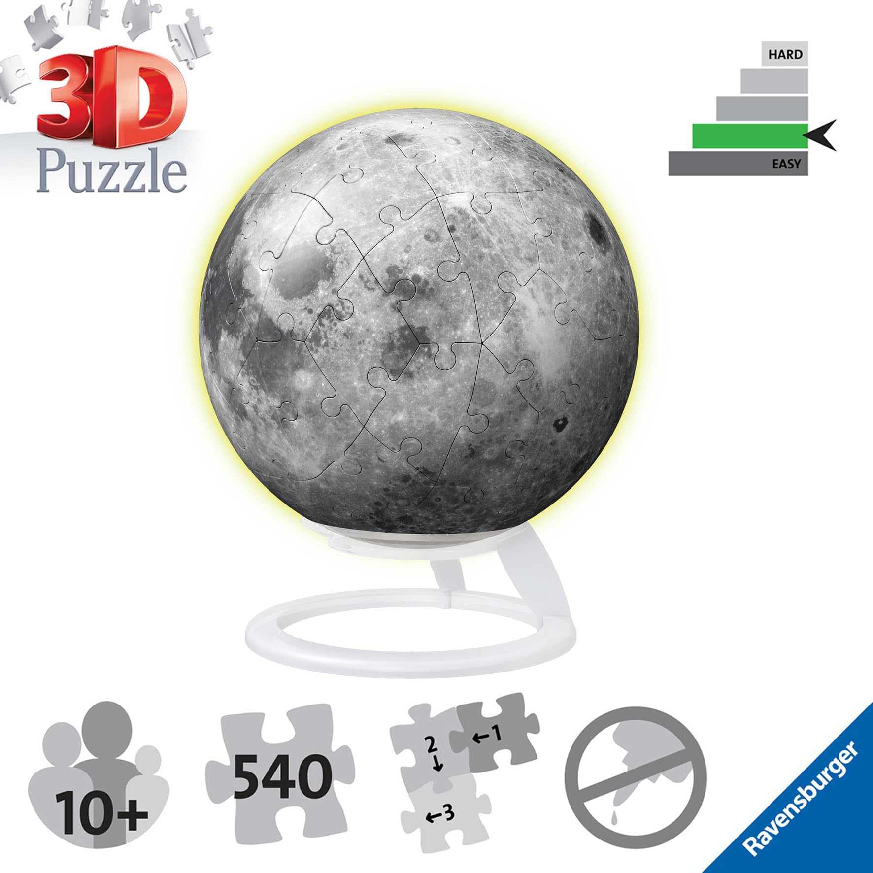 Ravensburger 11586 Glow in The Dark Moon 3D Puzzle - 72 Pieces | Ages 6+ | No Glue Required 4