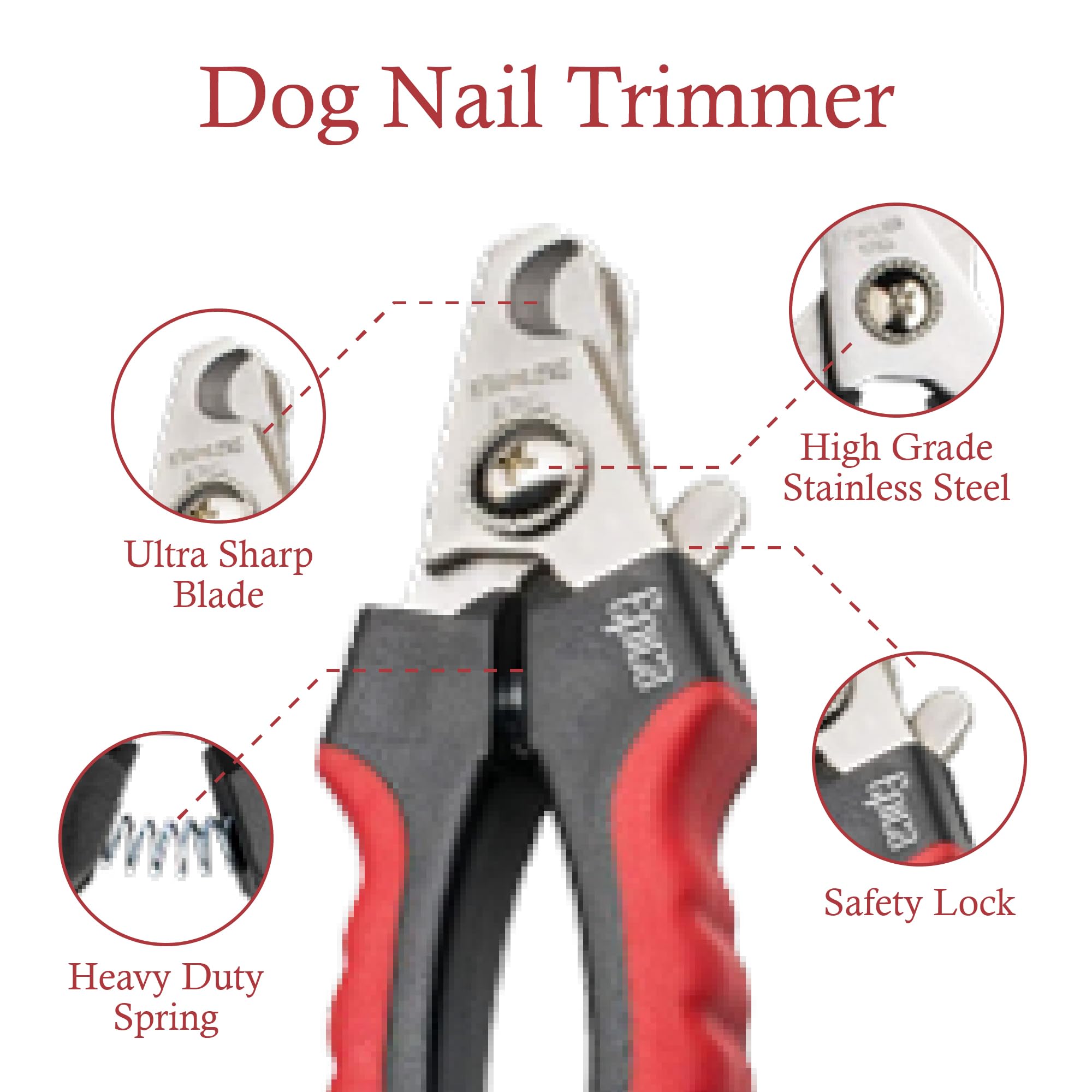 Epica Large Dog Nail Clippers - High-Grade Stainless Steel, Black/Red, Safety Lock 4