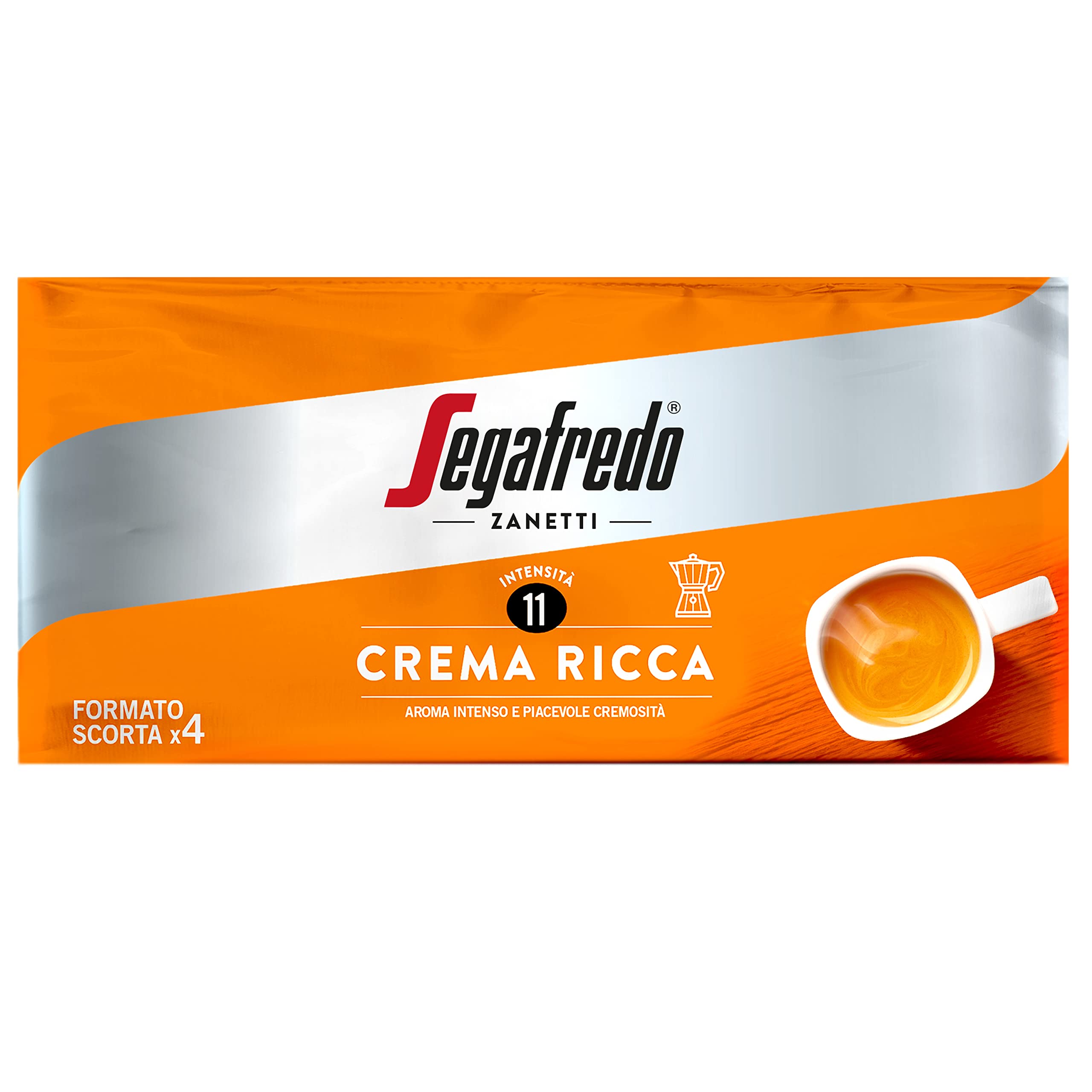 Segafredo Zanetti Ground Coffee Crema Ricca - Medium Roast, Intense Flavor | 4 x 250g Pack