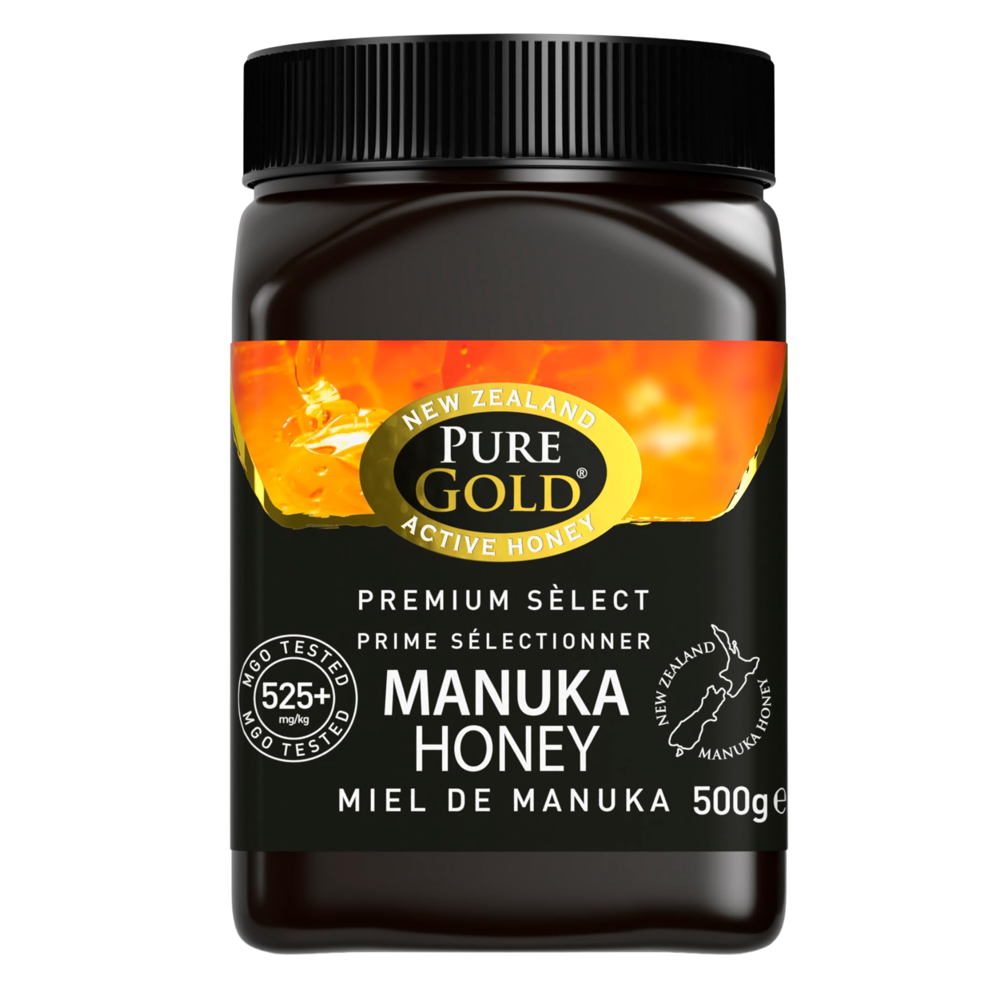Pure Gold Manuka-Honig 525+ MGO-zertifiziert – 500 g roh und nicht pasteurisiert – aus Neuseeland, ethisch bezogen