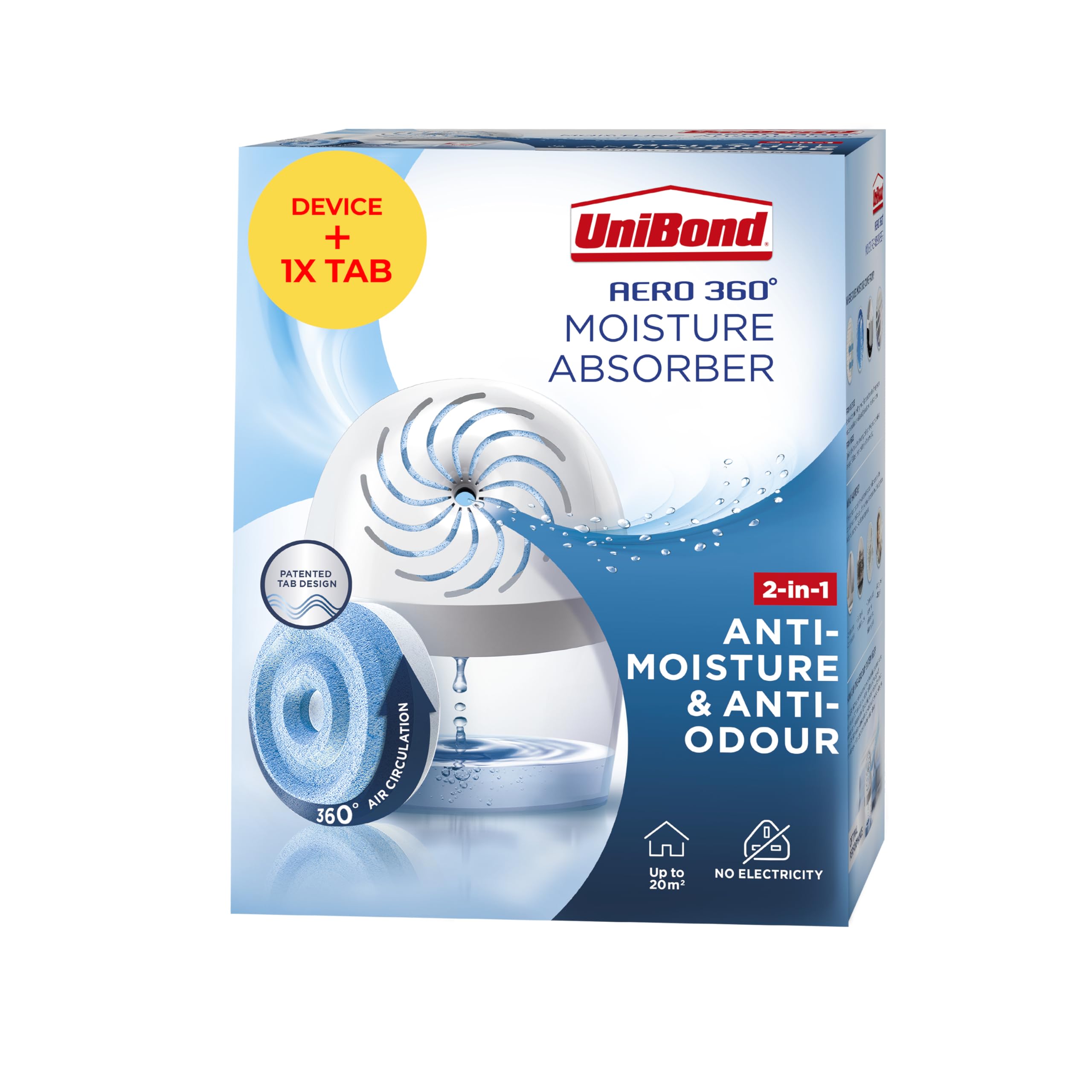 Unibond AERO 360° Moisture Absorber Device with 450g Refill Tab | Prevents Condensation | Recyclable
