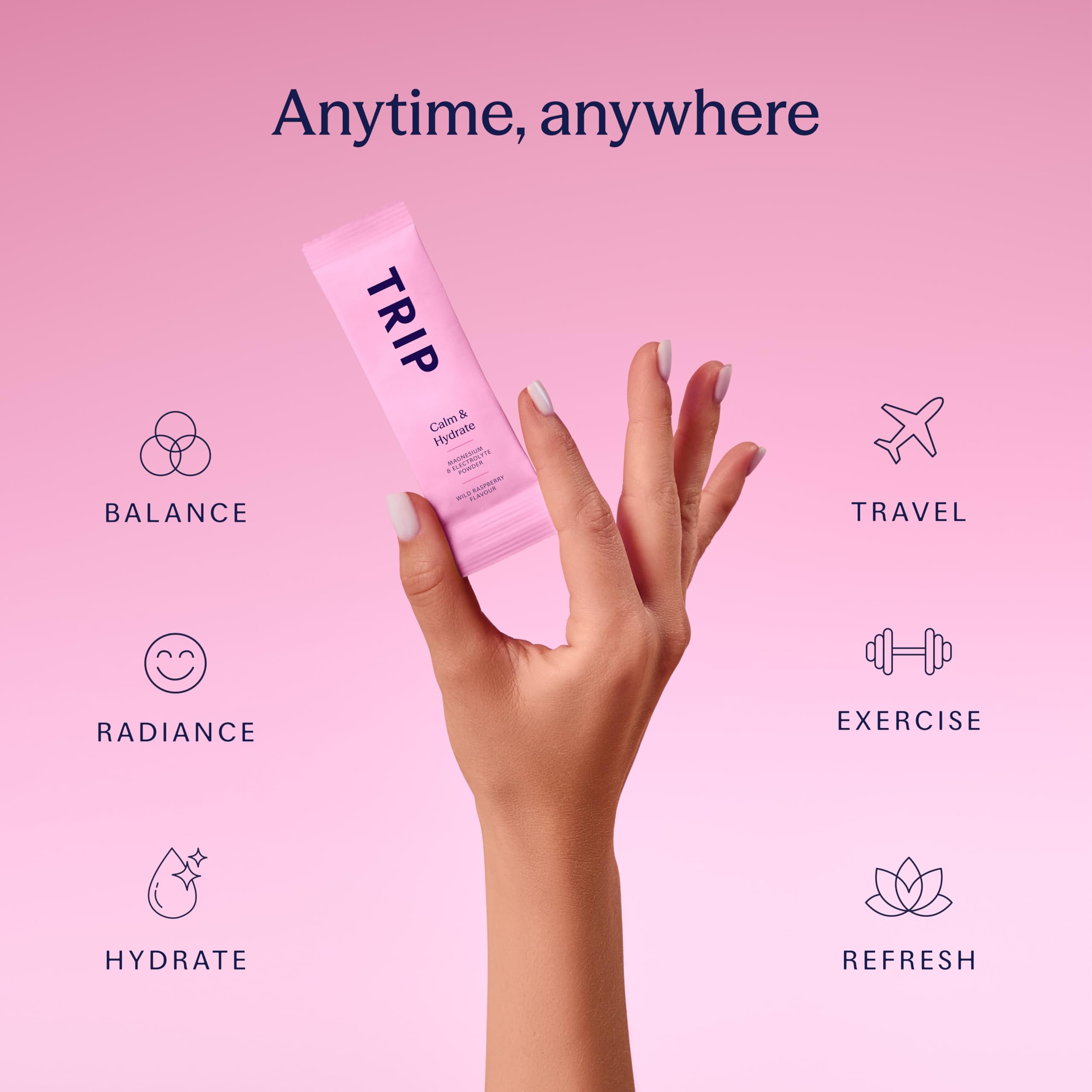 TRIP Calm & Hydrate Electrolyte + Magnesium Powder - Wild Raspberry | On-The-Go Sachets 4