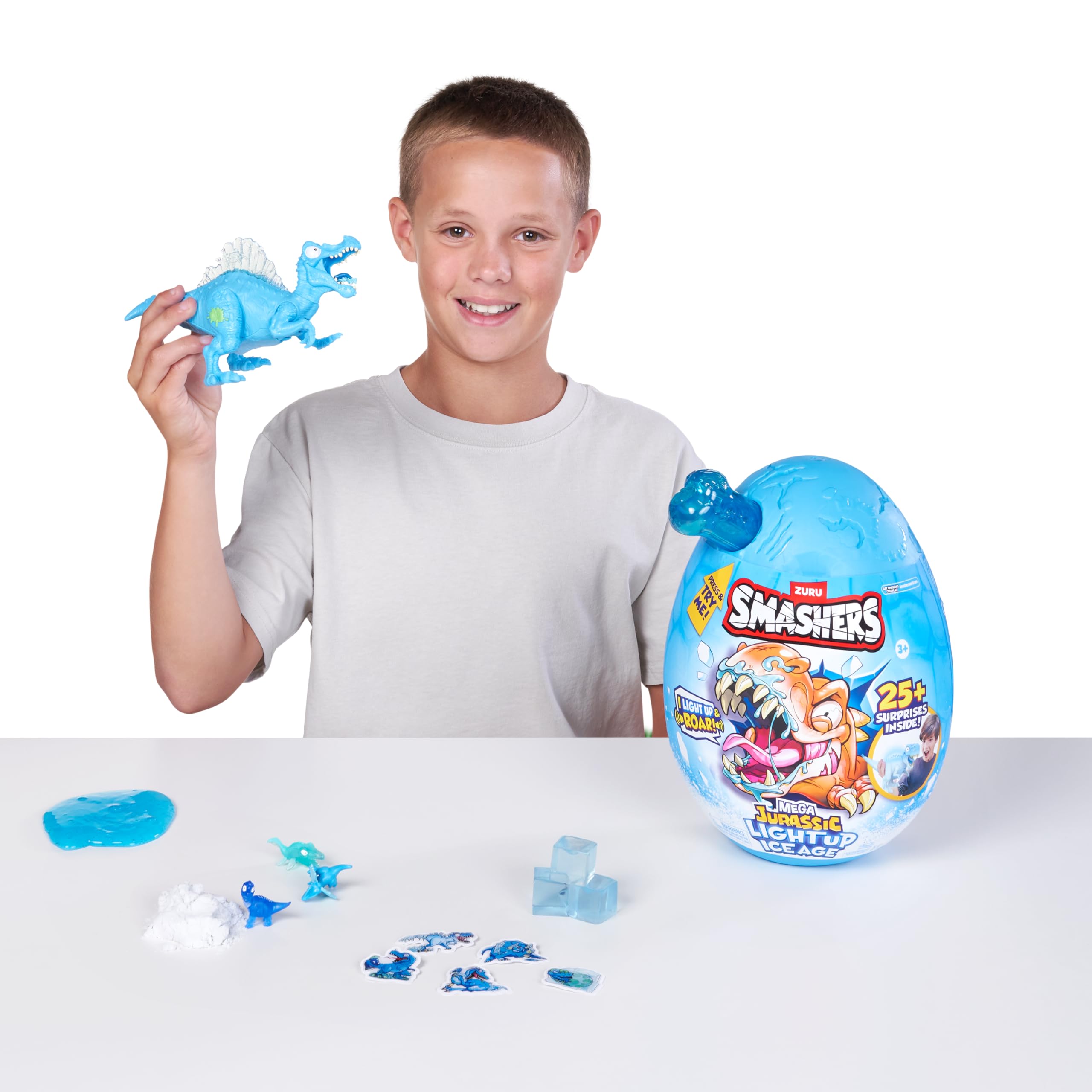 Smashers Mega Jurassic Light Up Ice Age (Spinosaurus) by ZURU - Building Playset with Light-Up Dino & Roar Feature 3