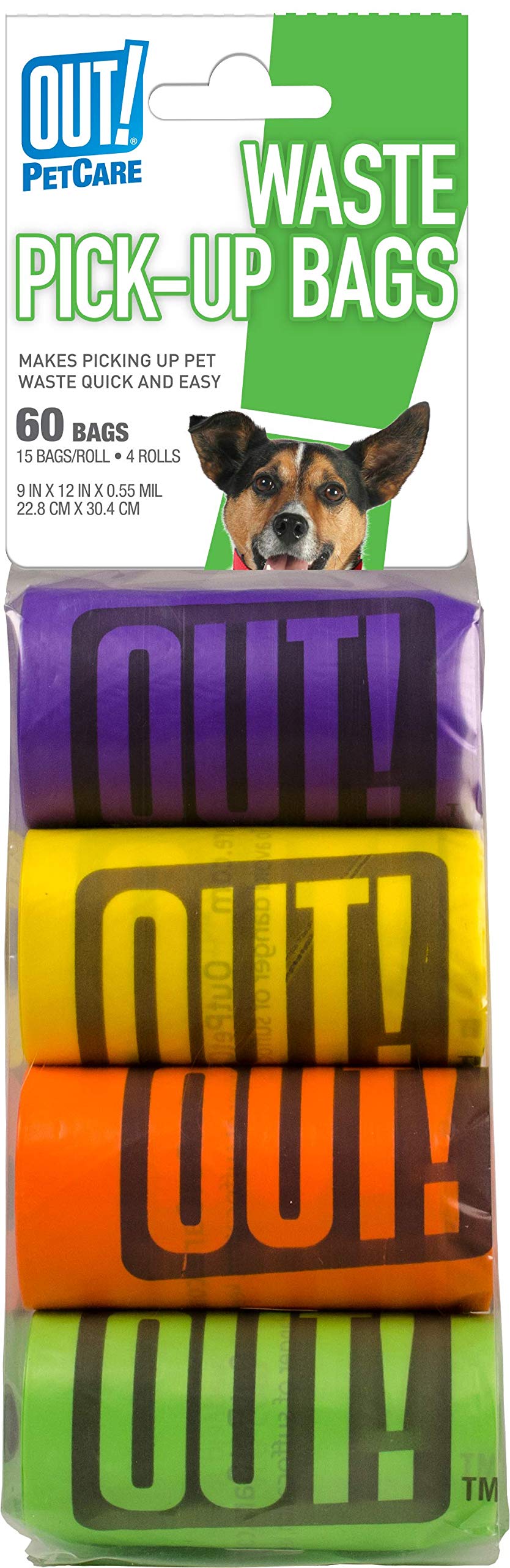 OUT! Dog Waste Bags - Strong Leak Proof, Rainbow Color | 60 Count