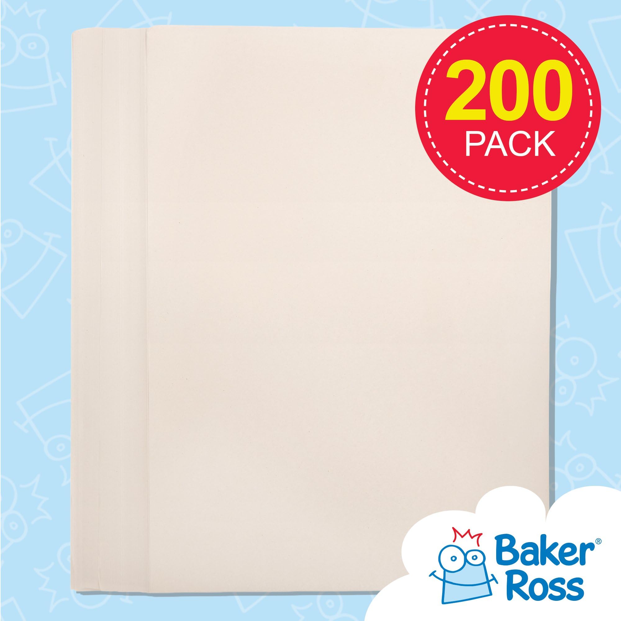 Baker Ross Newsprint Paper Pack - 200 A4 Sheets for Crafting and Wrapping | 55gsm