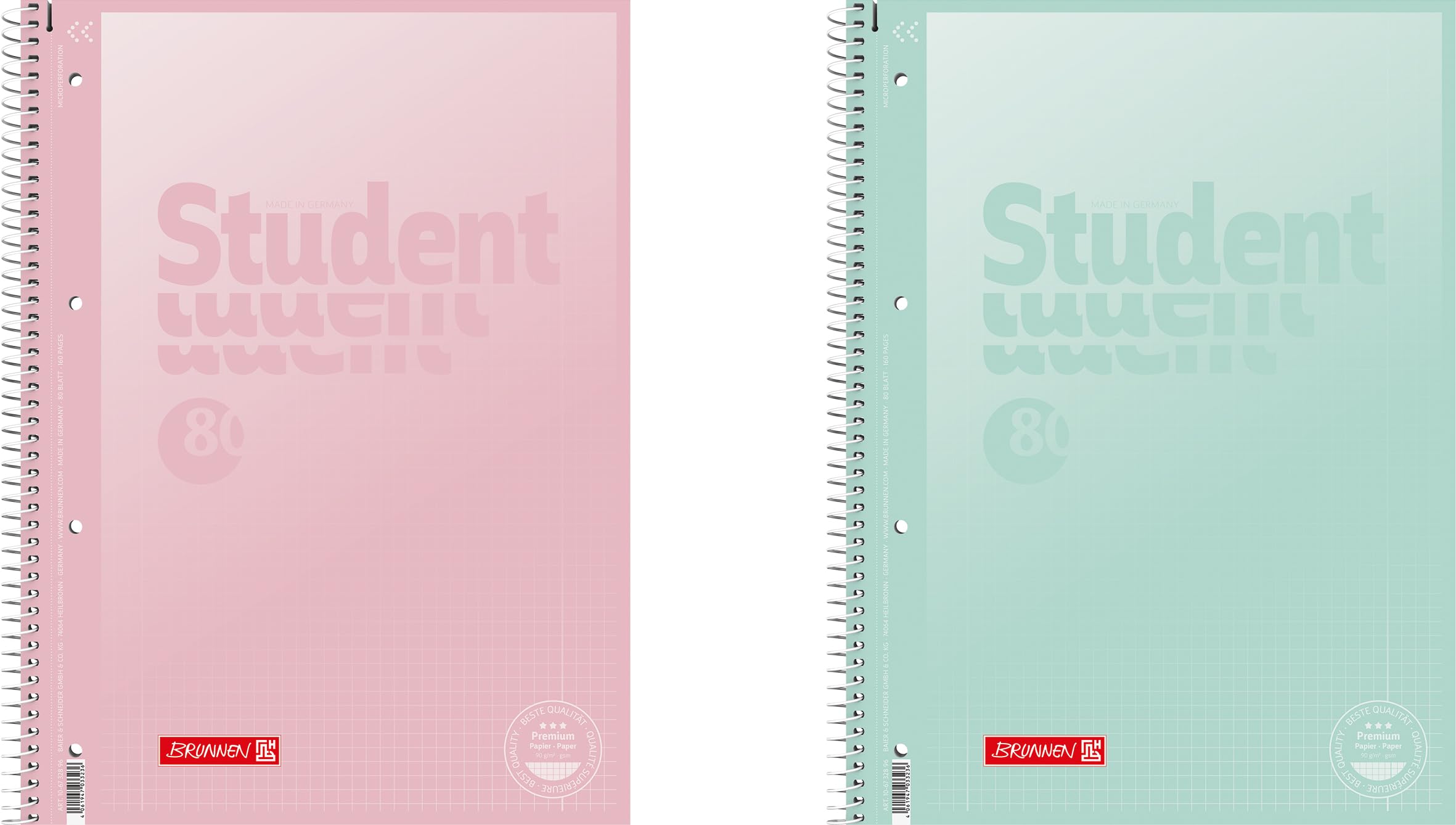 BRUNNEN College Notepad Premium Student 'Pastel' | A4 Squared 5mm | 80 Sheets