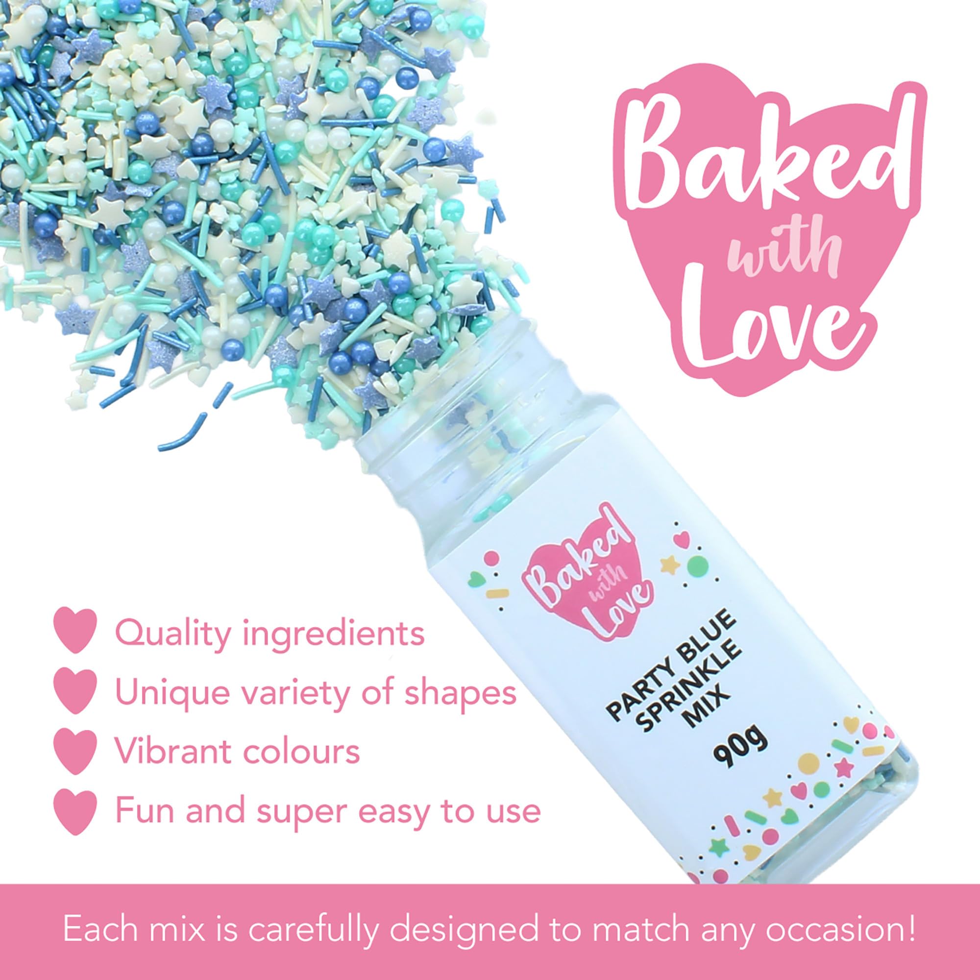Mit Liebe gebacken – Party-Mix mit blauen Streuseln | 90 g wiederverschließbare Flasche 5