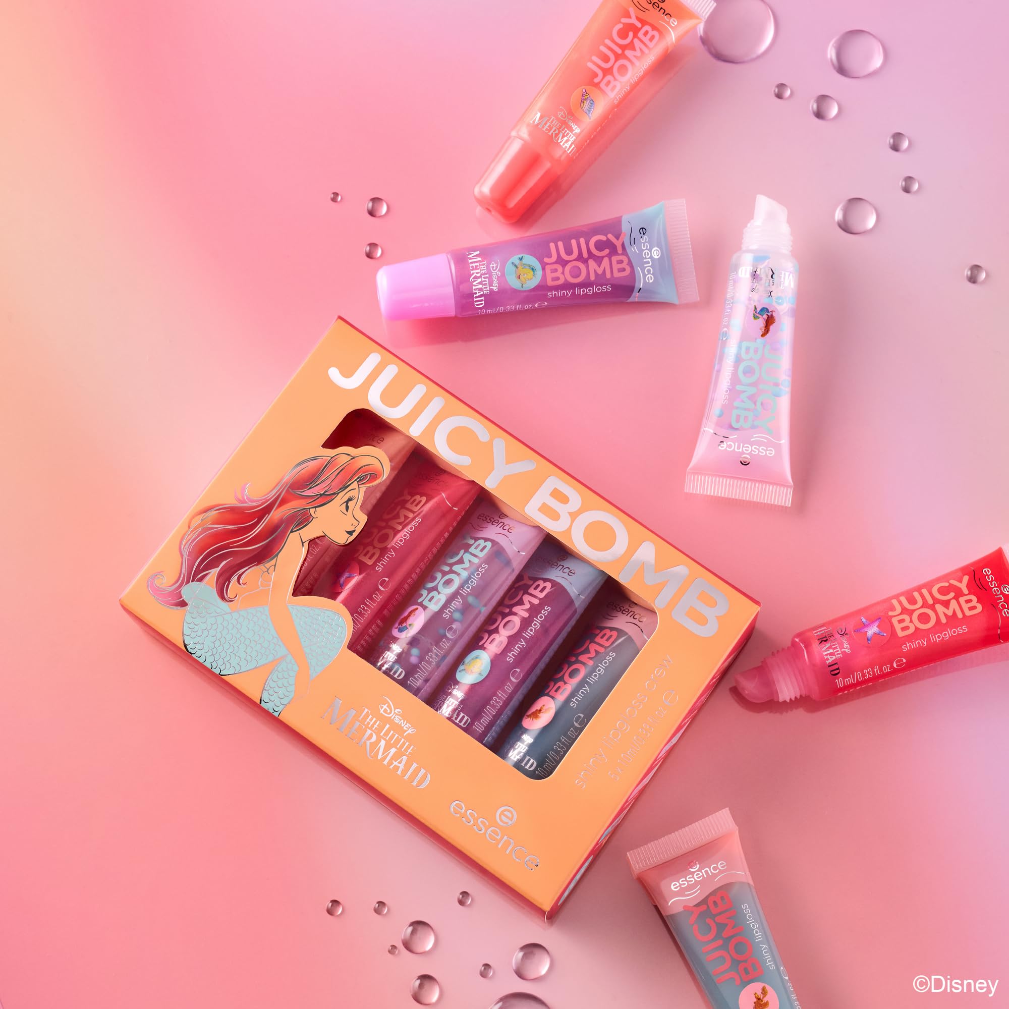 essence Disney THE LITTLE MERMAID JUICY BOMB Shiny Lipgloss Crew - 5 Pack, Shimmery Finish