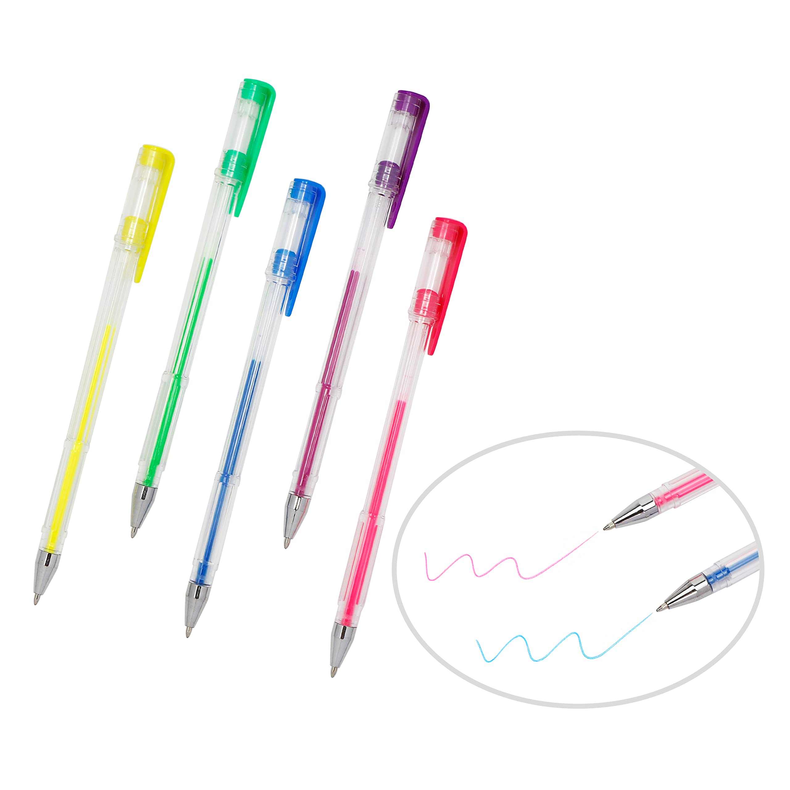 EXERZ Gel Ink Rollerball Pens - 24 Pack Rainbow Colors with Glitter, Neon, Metallic Finishes 3