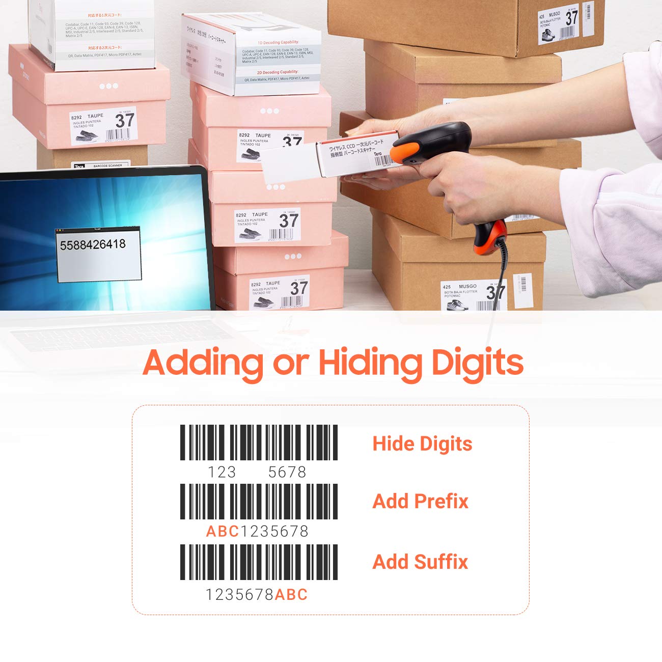 Tera 1500C CCD USB Wired 1D Barcode Scanner | 1500 Pixel Imaging | Reads Screen & Paper 7