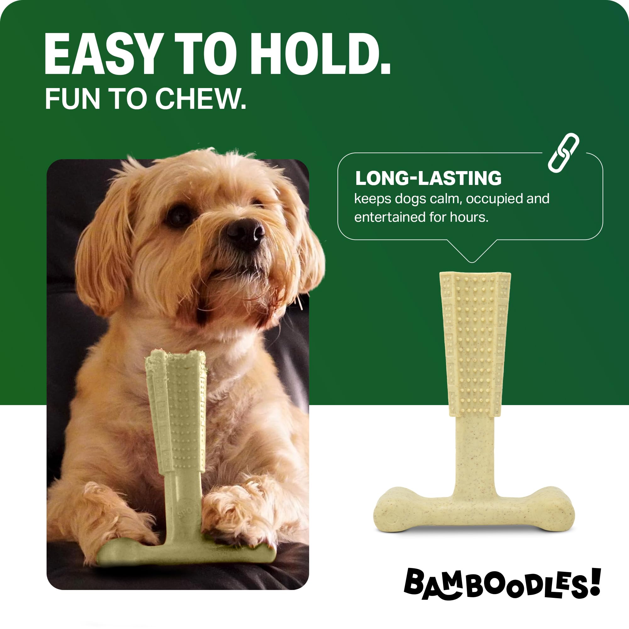 Bamboodles T-Bone Dog Chew Toy - Small Size | Cheese Flavour | Durable Natural Bamboo Fibre