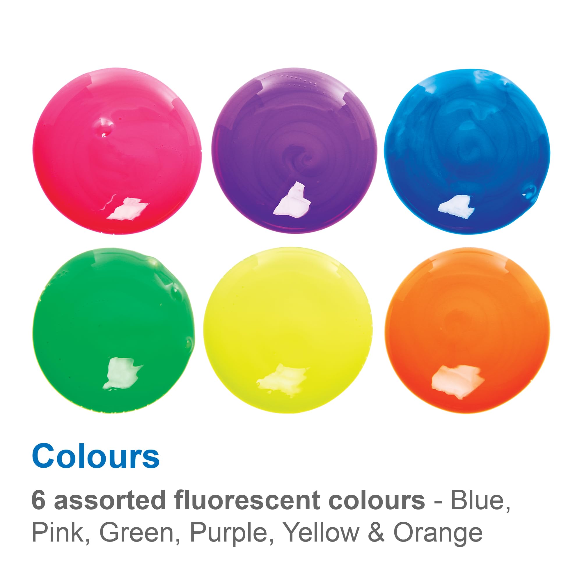 Baker Ross FN247 Fluorescent Ready Mixed Poster Paint - 6 x 150ml Bottles | Washable 4