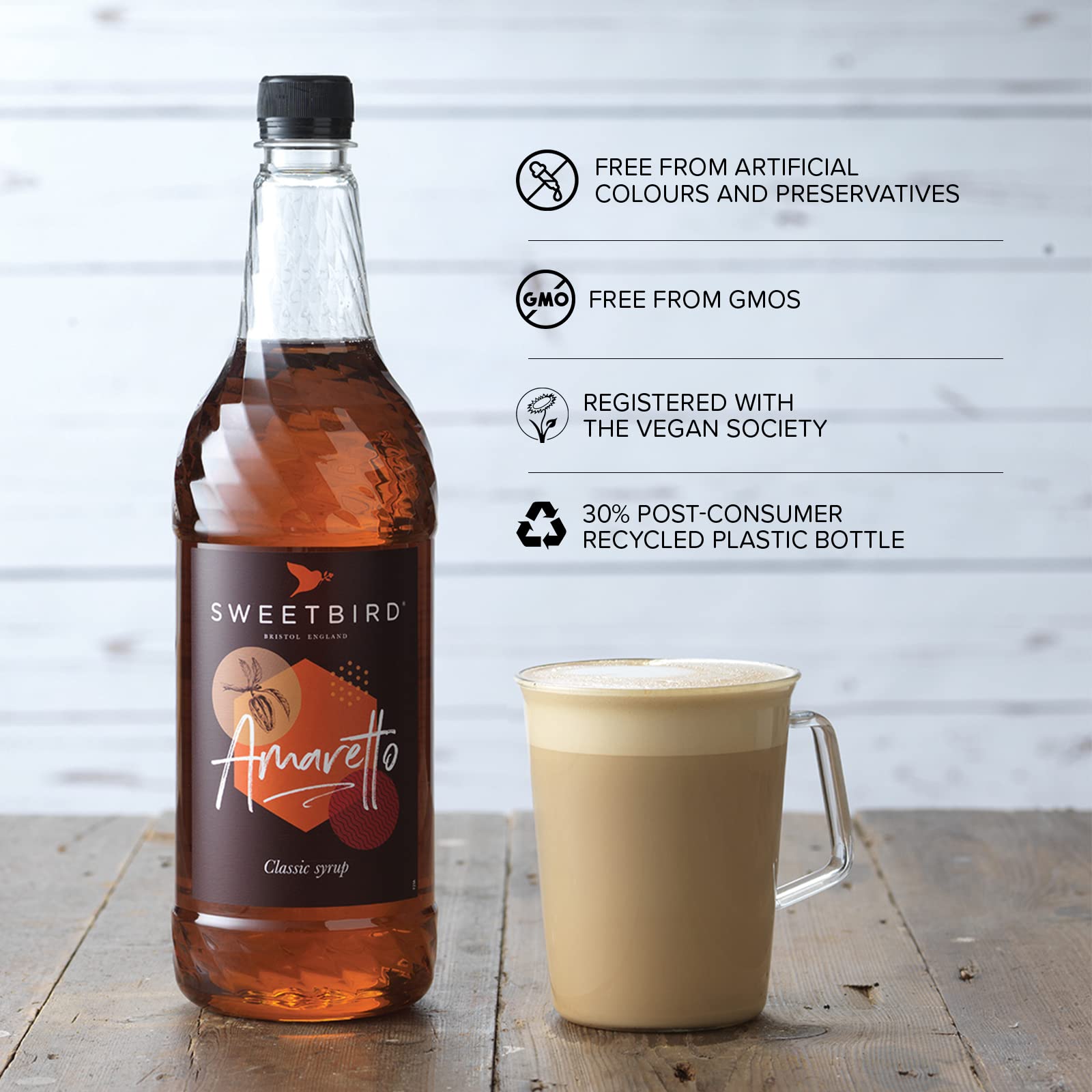 Sweetbird Amaretto Syrup - 1 Litre Bottle | Vegan Friendly | Natural Colours & Flavours 3