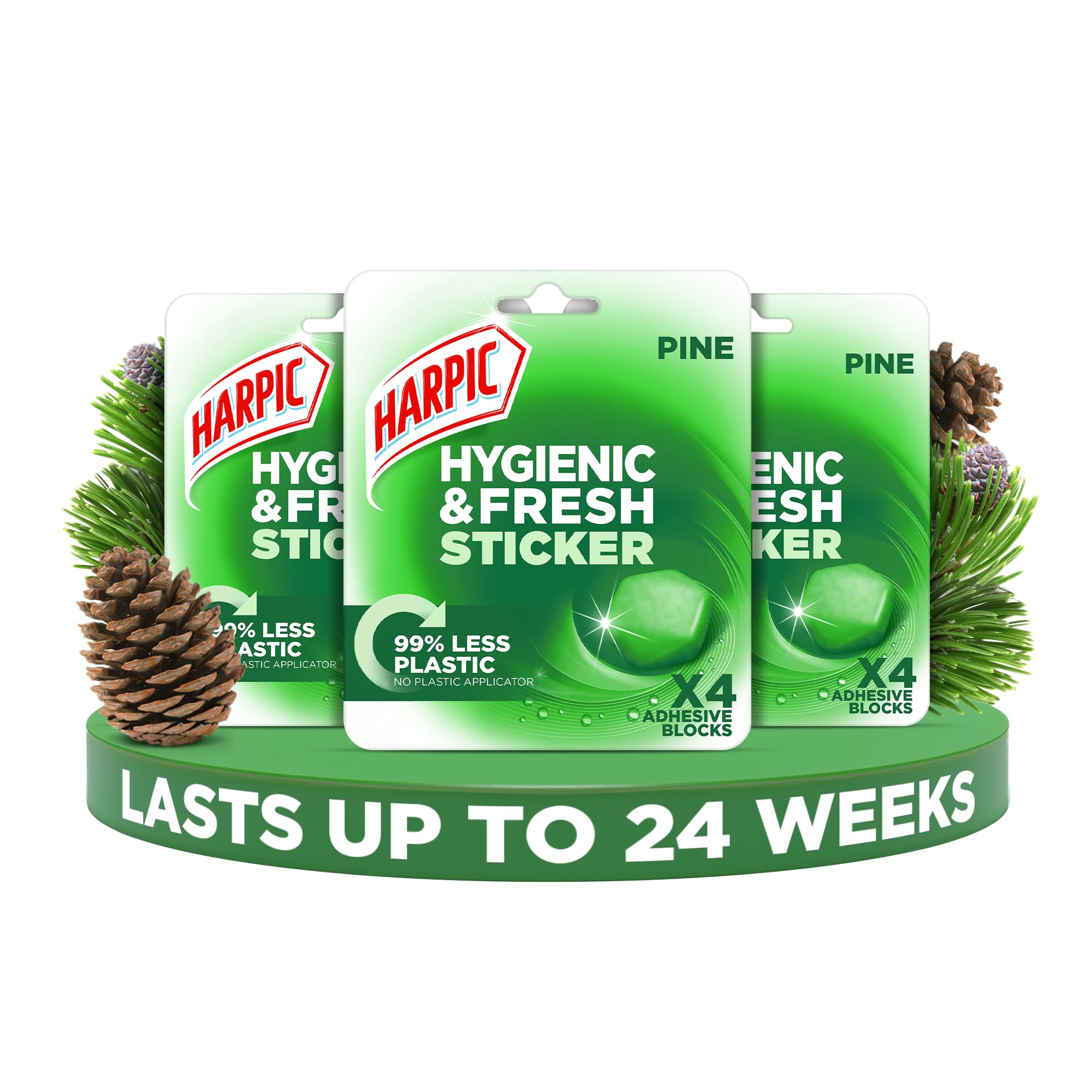 Harpic Hygienic Fresh Sticker Toilet Block - Pine Scent, 3 Count Pack 1