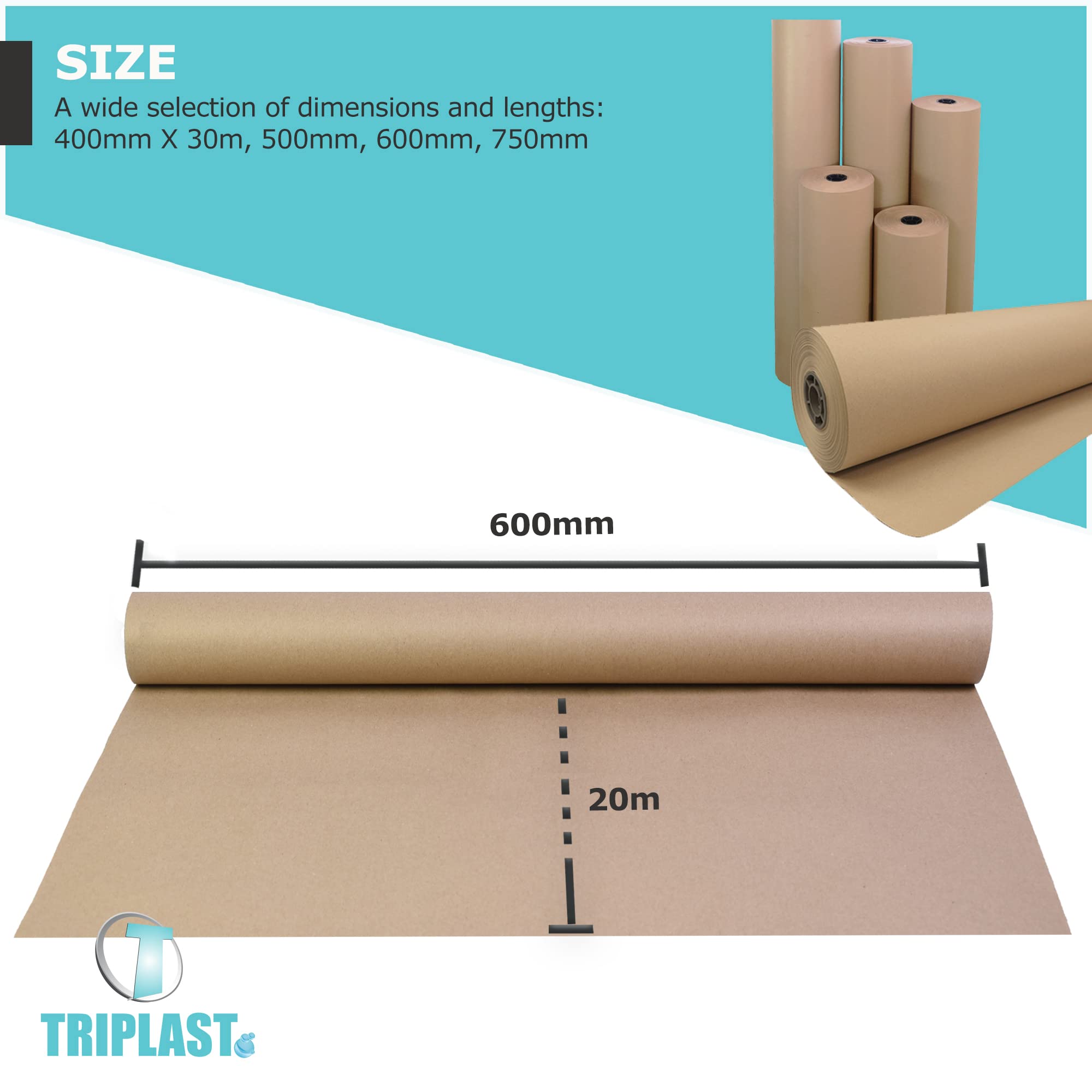 Triplast Brown ECO Kraft Paper Roll - 600mm x 20m | 90 gsm Durable & Recyclable 6