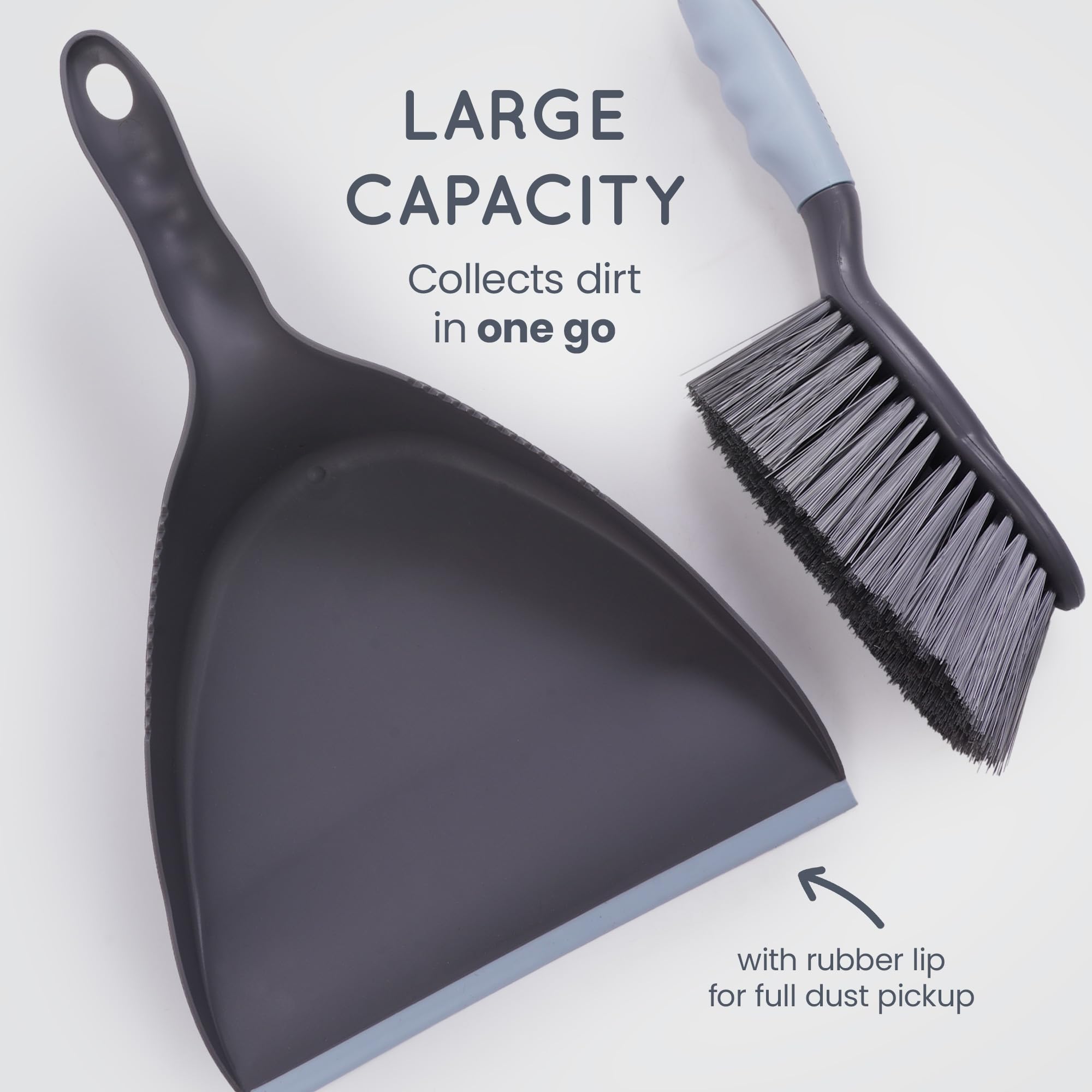 CUQOO Plastic Dustpan and Brush Set - Durable Lightweight Design | Corrugated Edge | Grey 5