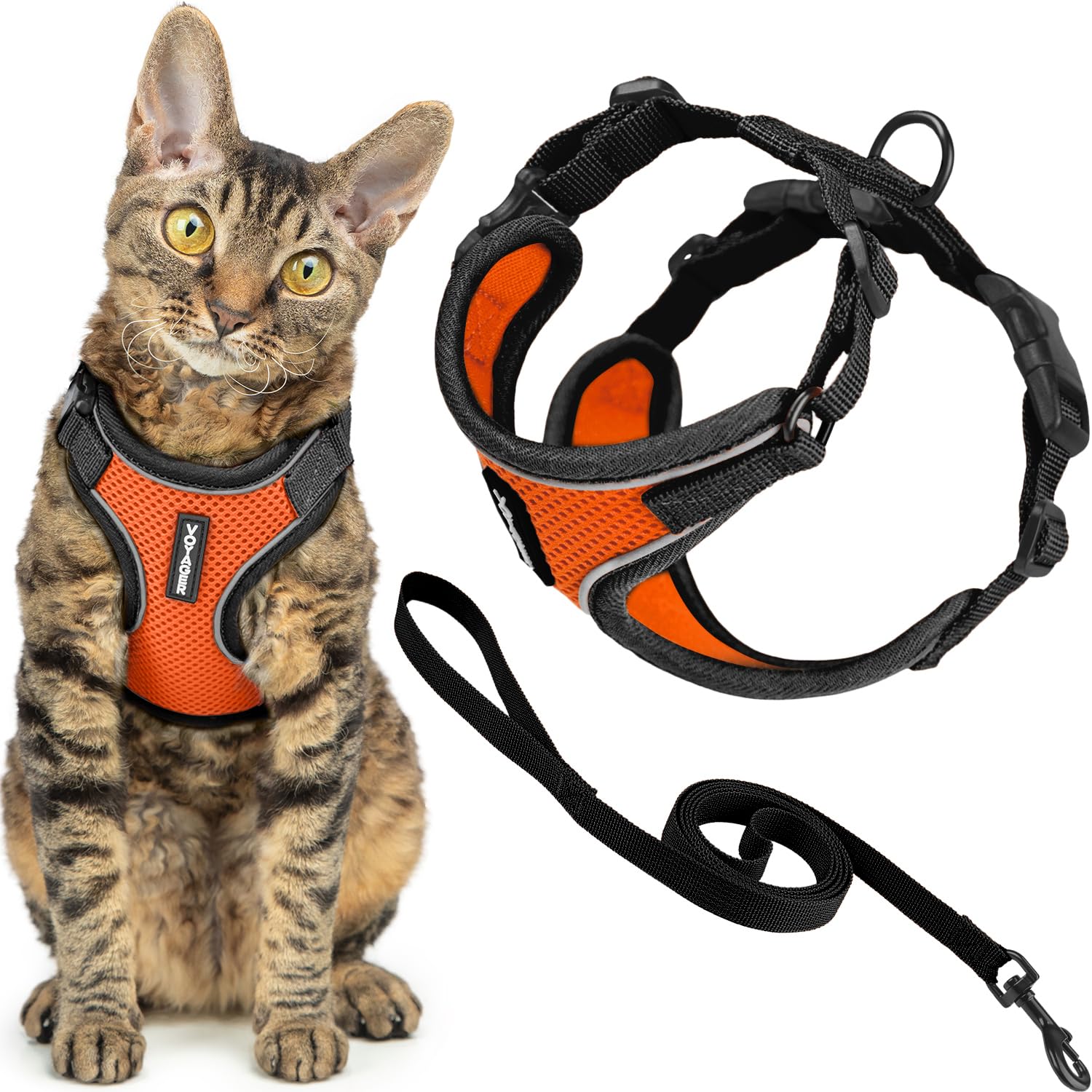 Best Pet Supplies Voyager Escape Proof Cat Harness and Leash Set - XXS, Black Trim-Orange 1