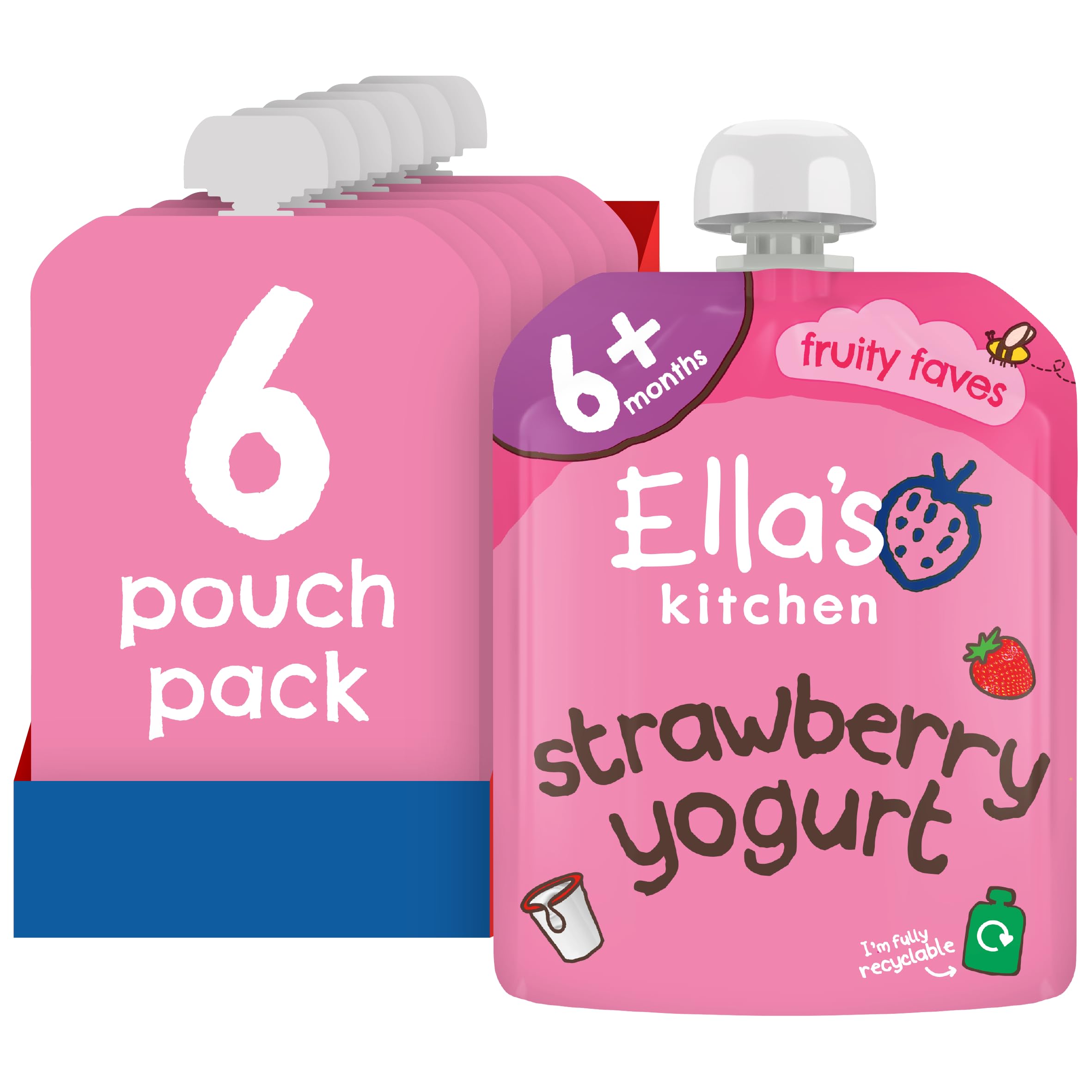 Ella's Kitchen Organic Greek Yoghurt and Strawberries Mix - 6 x 90g Pouches