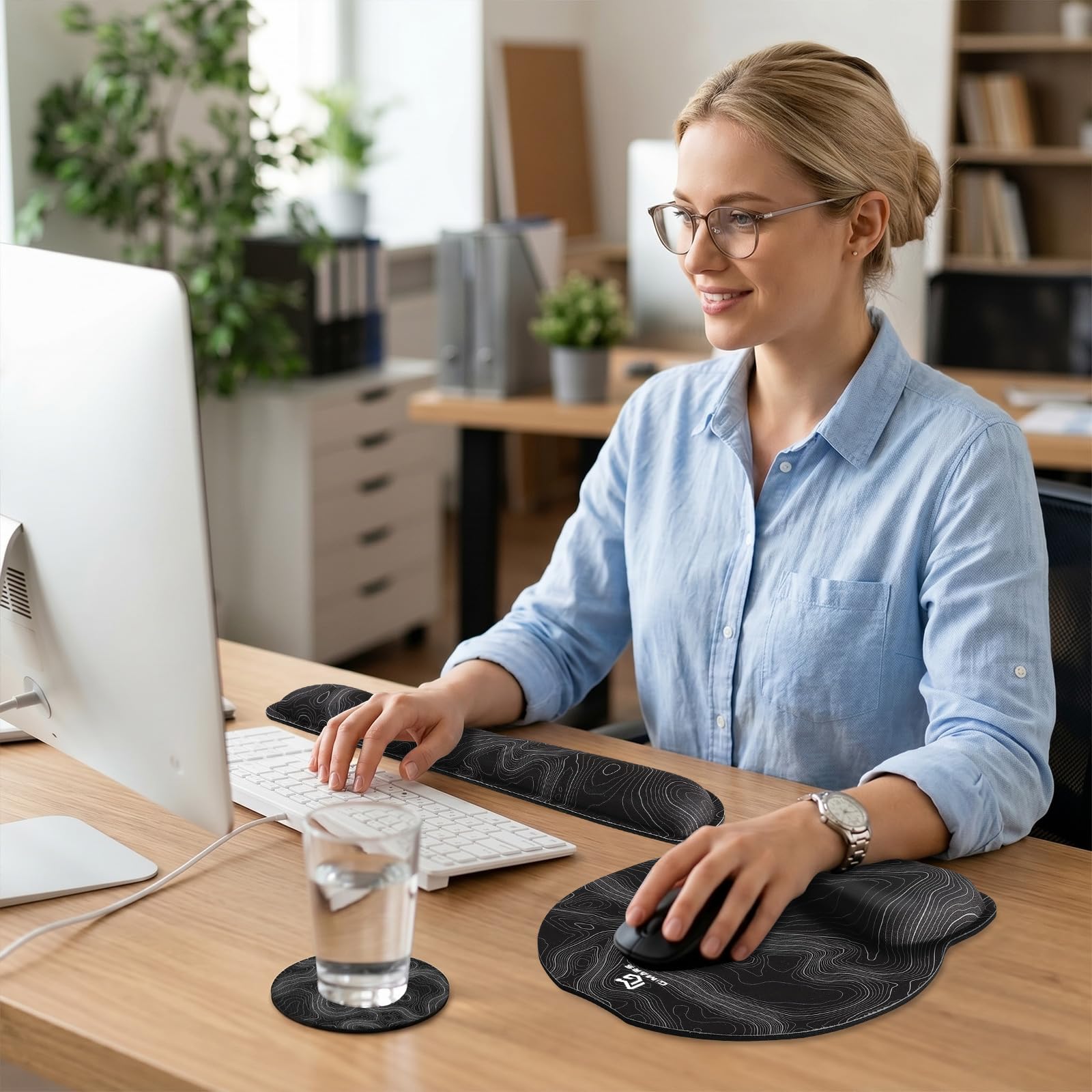 Gimars Ergonomic Mouse Pad & Keyboard Wrist Rest Set with Coaster | Gel Support | Map Color
