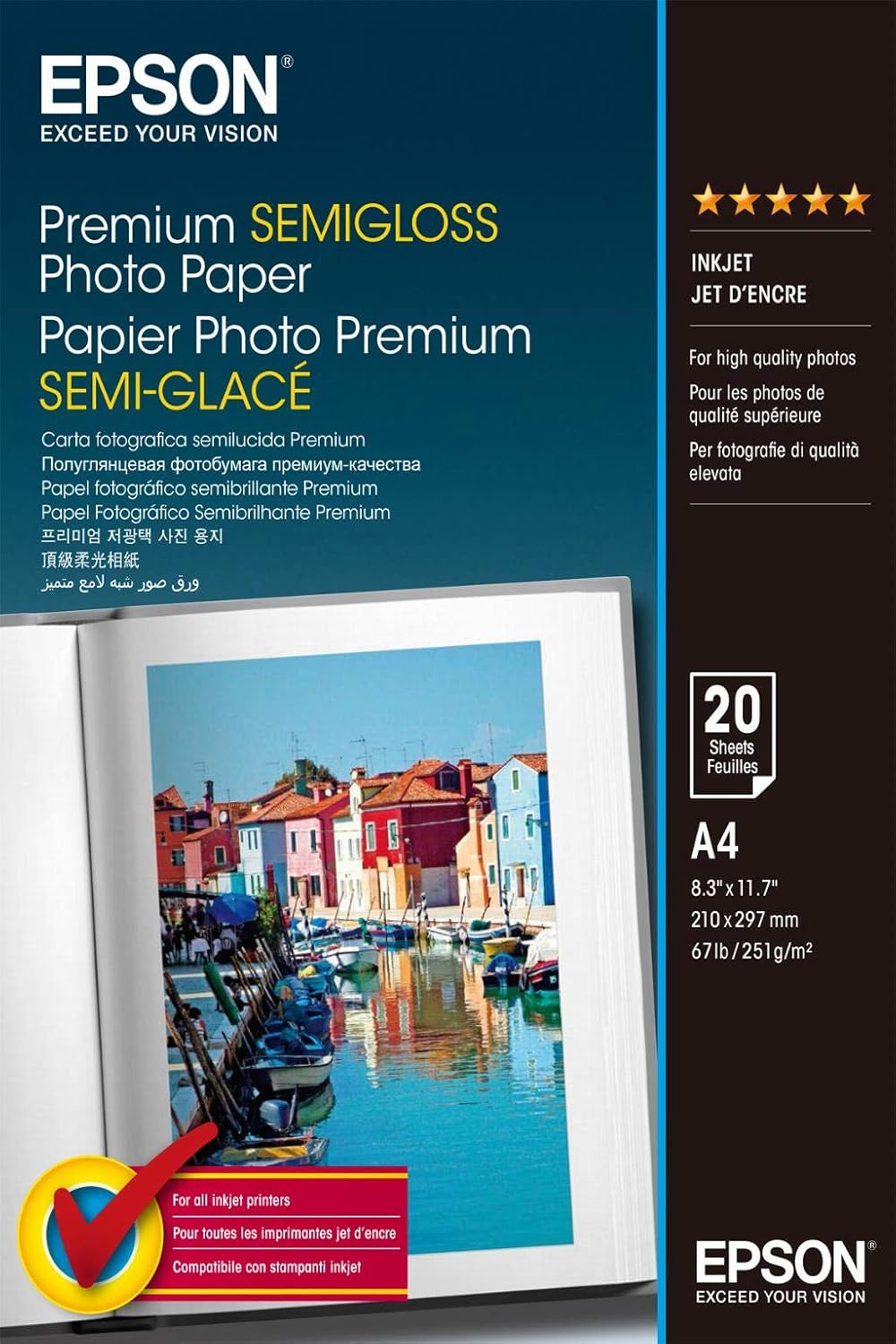 Epson A4 Semi-Gloss Photo Paper (Pack of 20) - white