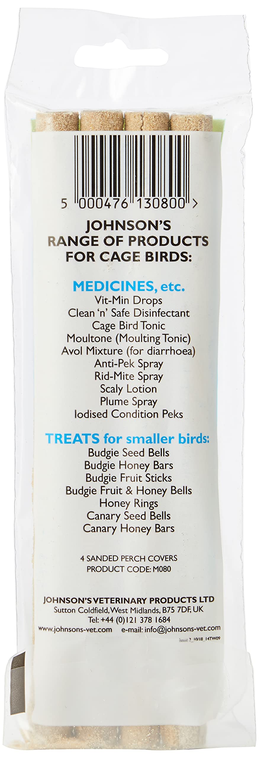 Johnson's Vet Sanded Perch Covers for Budgies & Canaries - Trim Nails | Pack of 4 | Small