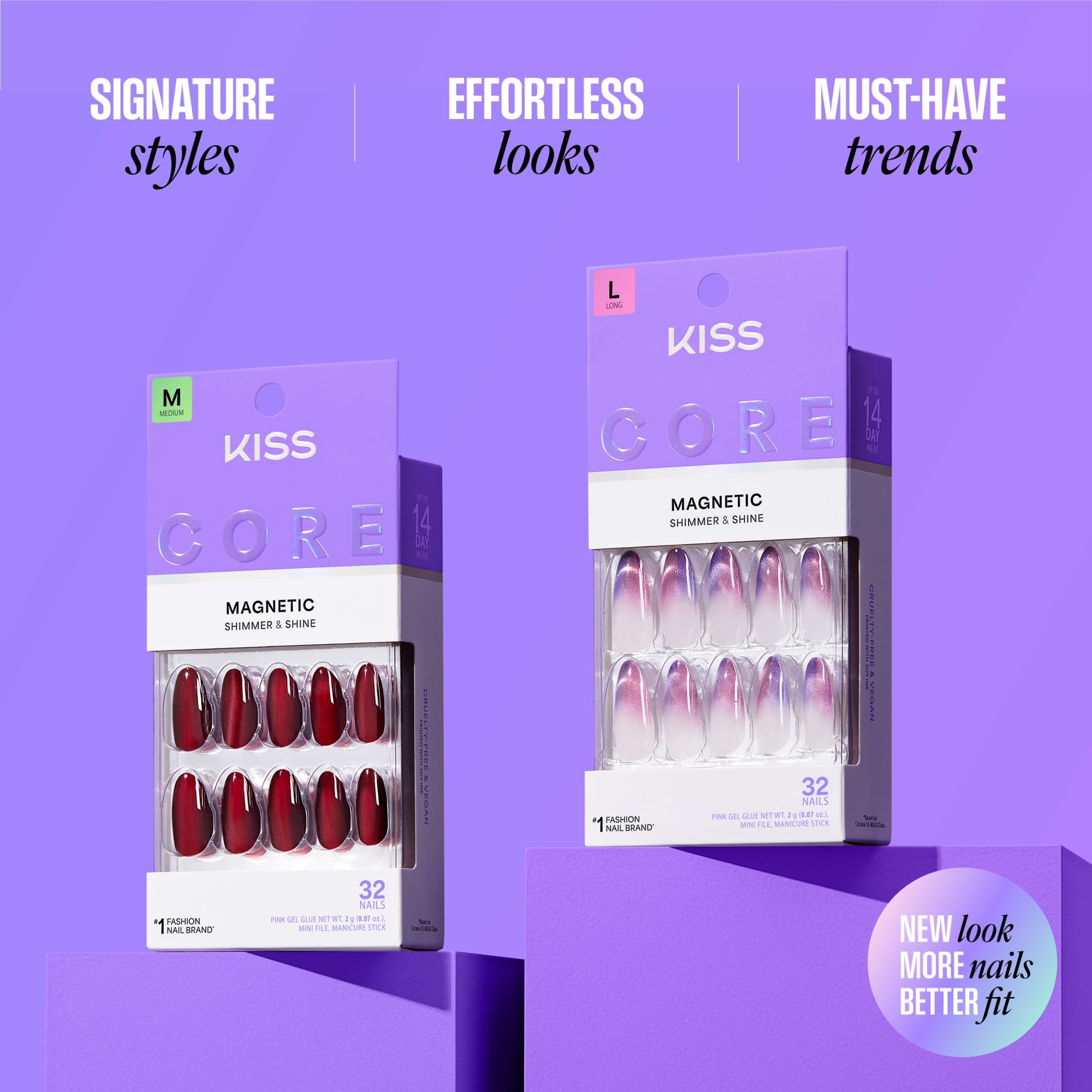 KISS CORE Press On Nails - Red Almond Medium | 32 Count | Glue Included 6