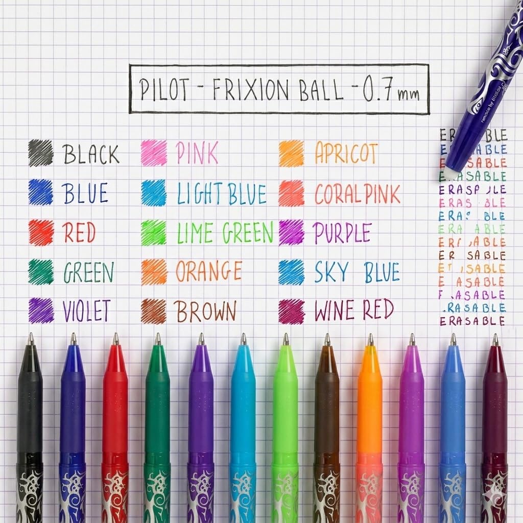 PILOT FriXion Ball Erasable Rollerball Pen - Medium 0.7mm Tip | Pack of 5 Assorted Colors 4