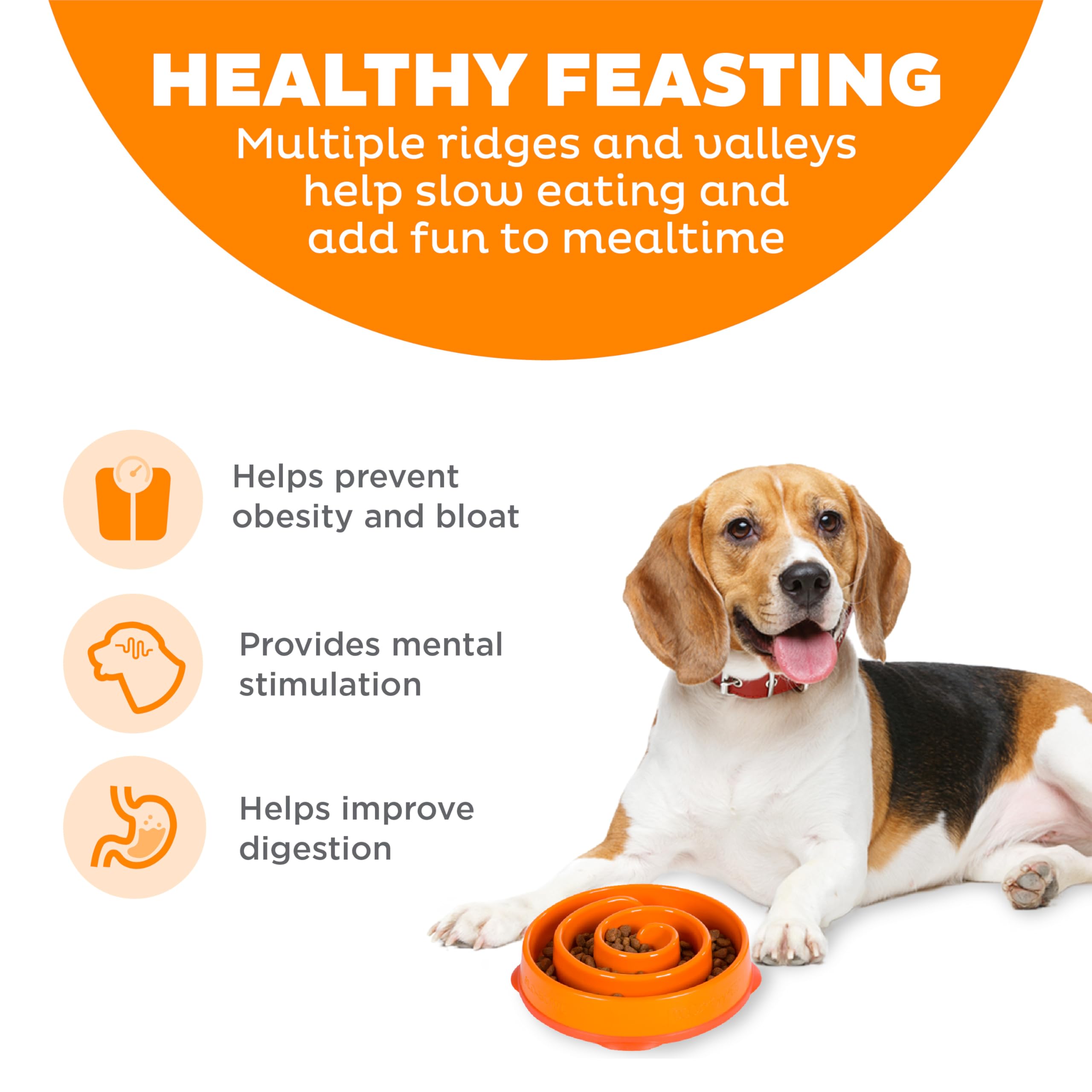 Outward Hound Fun Feeder Slow Bowl - Medium Size, Orange, Slows Eating Up To 10X